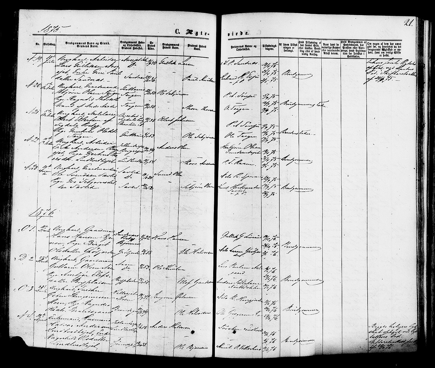 Nore kirkebøker, SAKO/A-238/F/Fa/L0004: Parish register (official) no. I 4, 1867-1877, p. 21