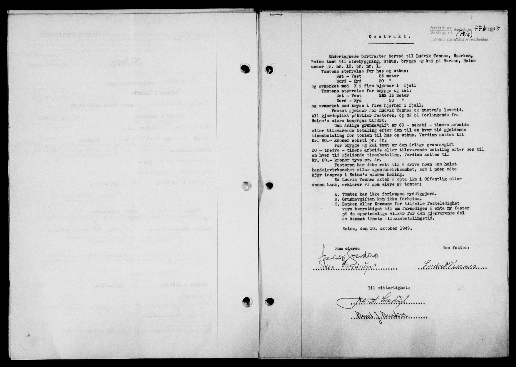 Lofoten sorenskriveri, SAT/A-0017/1/2/2C/L0023a: Mortgage book no. 23a, 1950-1950, Diary no: : 476/1950
