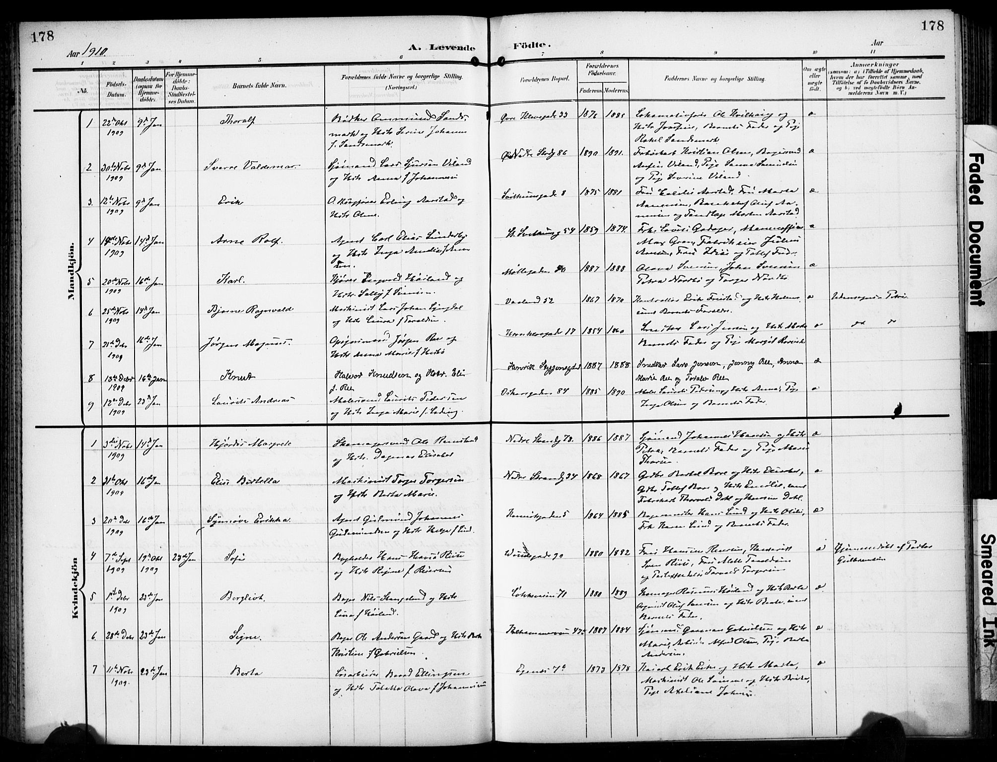 Domkirken sokneprestkontor, SAST/A-101812/001/30/30BB/L0018: Parish register (copy) no. B 18, 1903-1915, p. 178