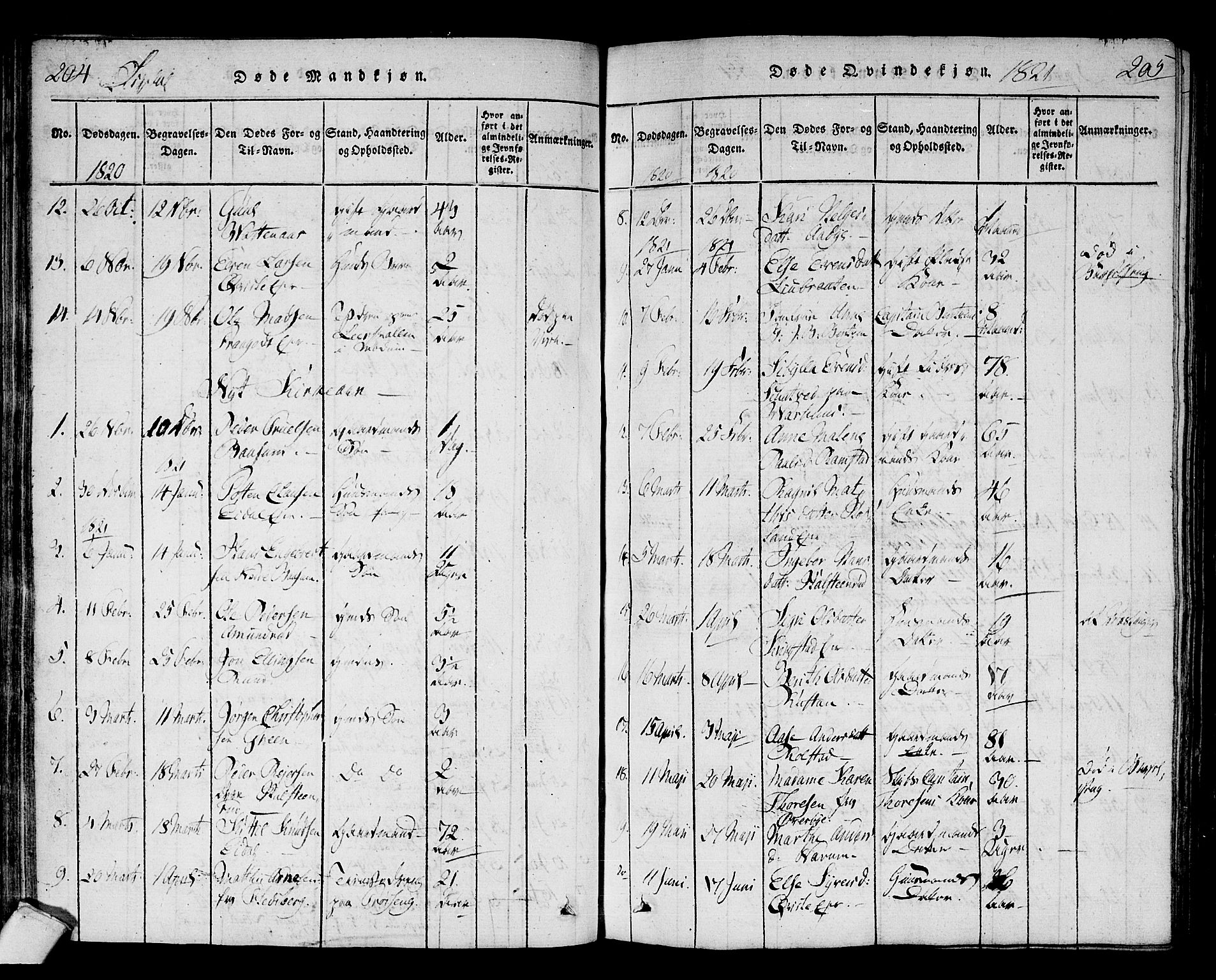 Sigdal kirkebøker, AV/SAKO-A-245/F/Fa/L0005: Parish register (official) no. I 5 /1, 1815-1829, p. 204-205