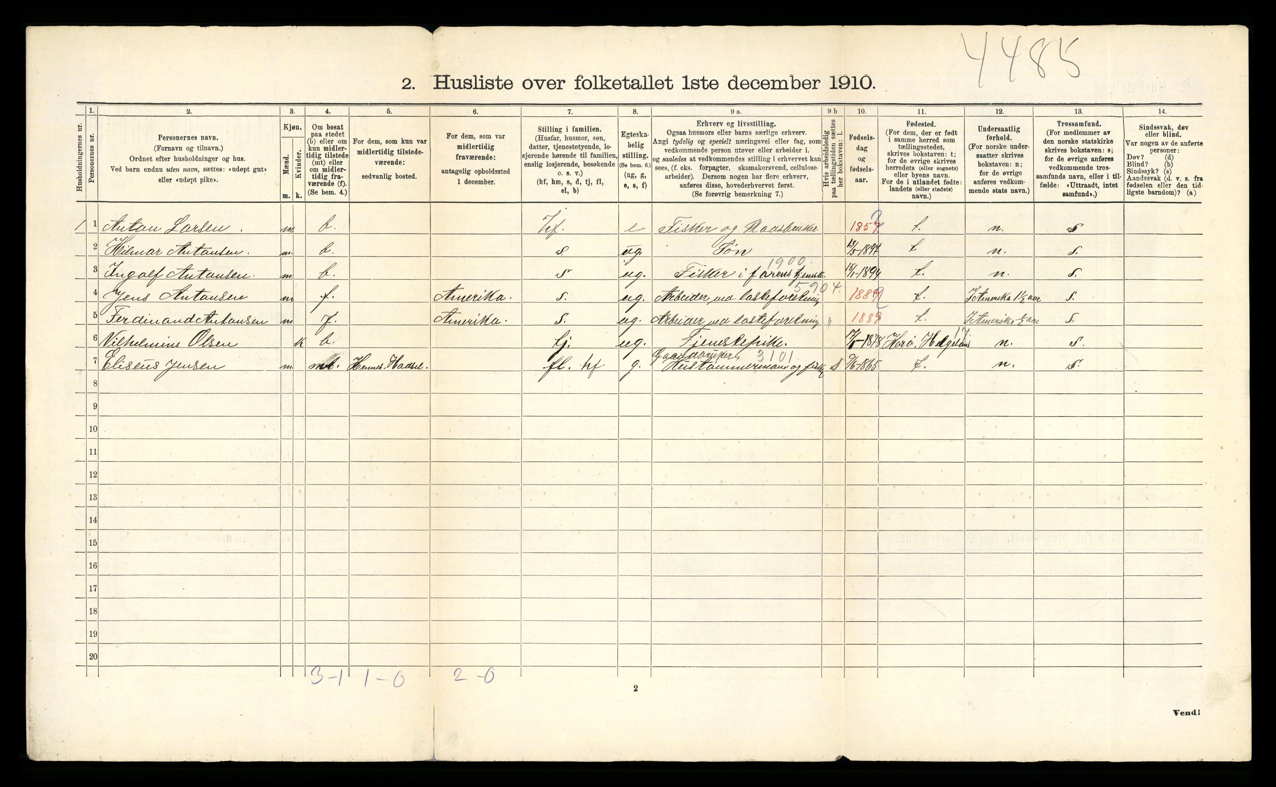 RA, 1910 census for Hadsel, 1910, p. 76