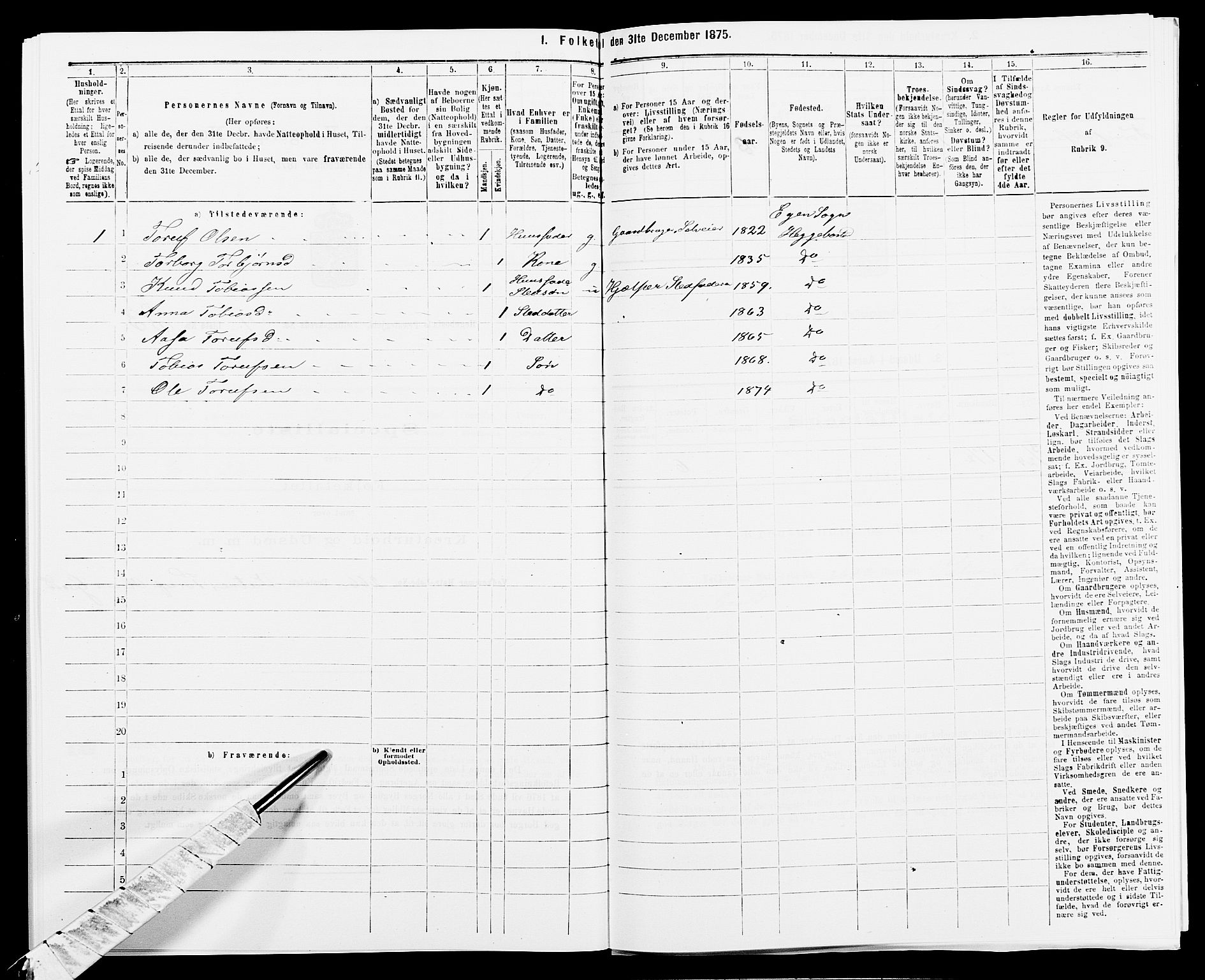 SAK, 1875 census for 1034P Hægebostad, 1875, p. 785