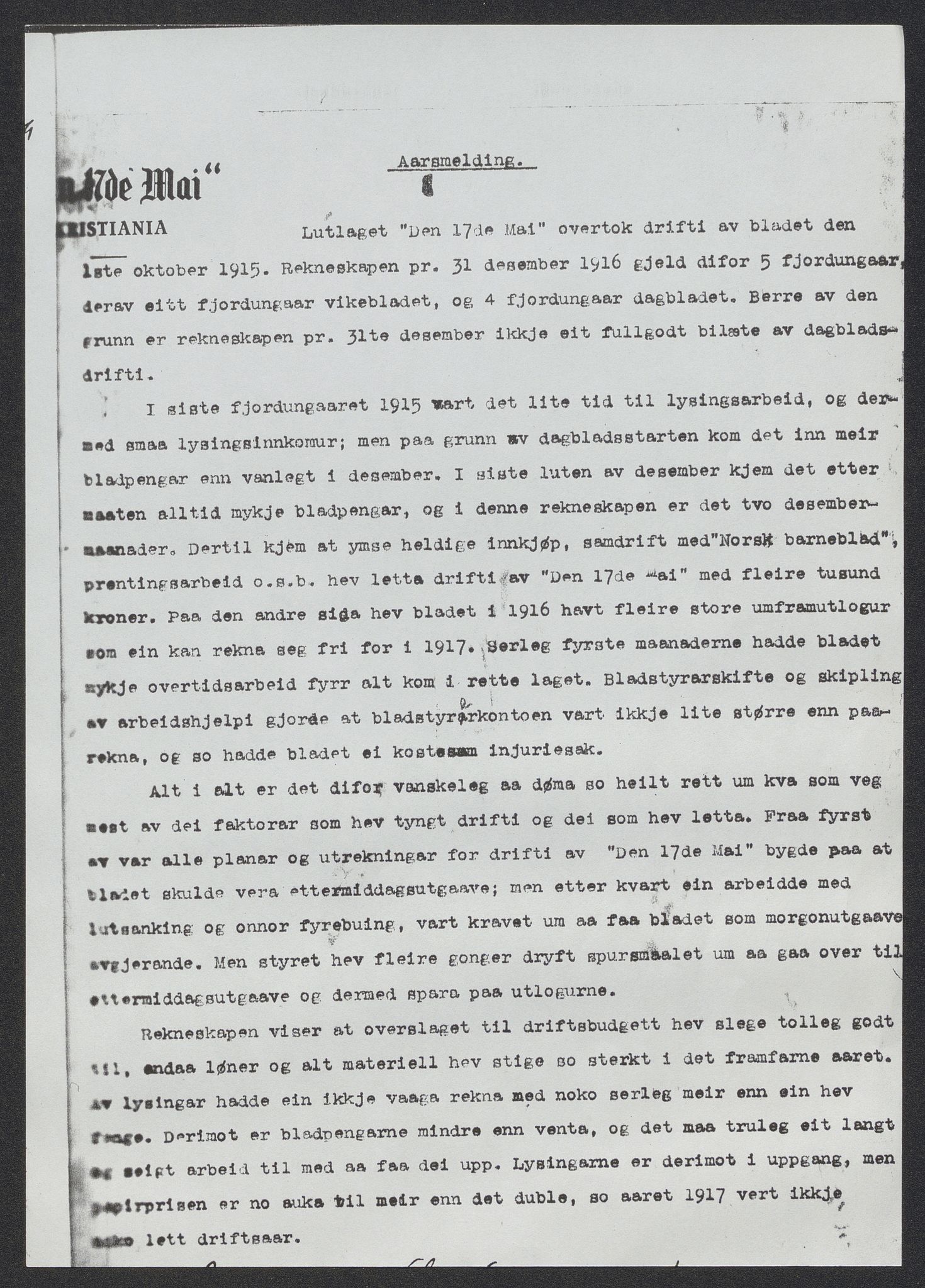 Norsk Tidend/Nynorsk Dagblad, RA/PA-1312/A/L0002/0003: -- / L/L "Den 17de Mai", årsmøteprotokoll, 1915-1927