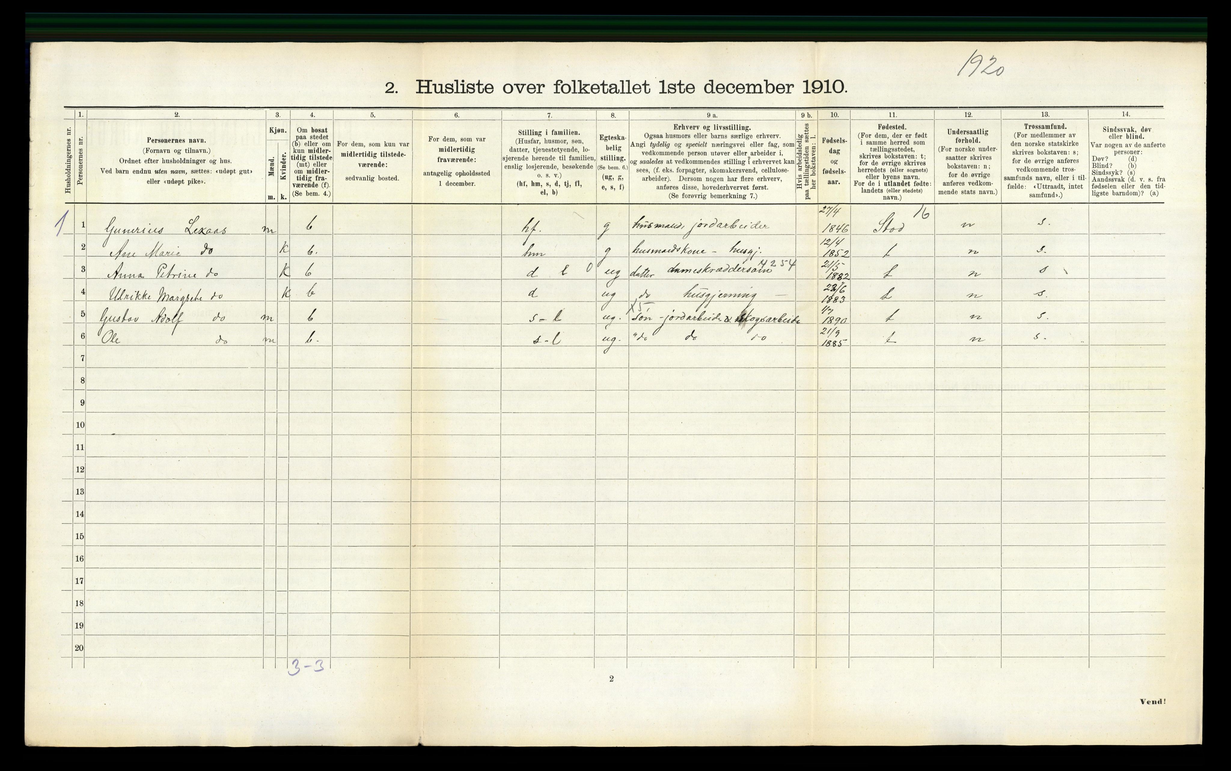 RA, 1910 census for Overhalla, 1910, p. 812