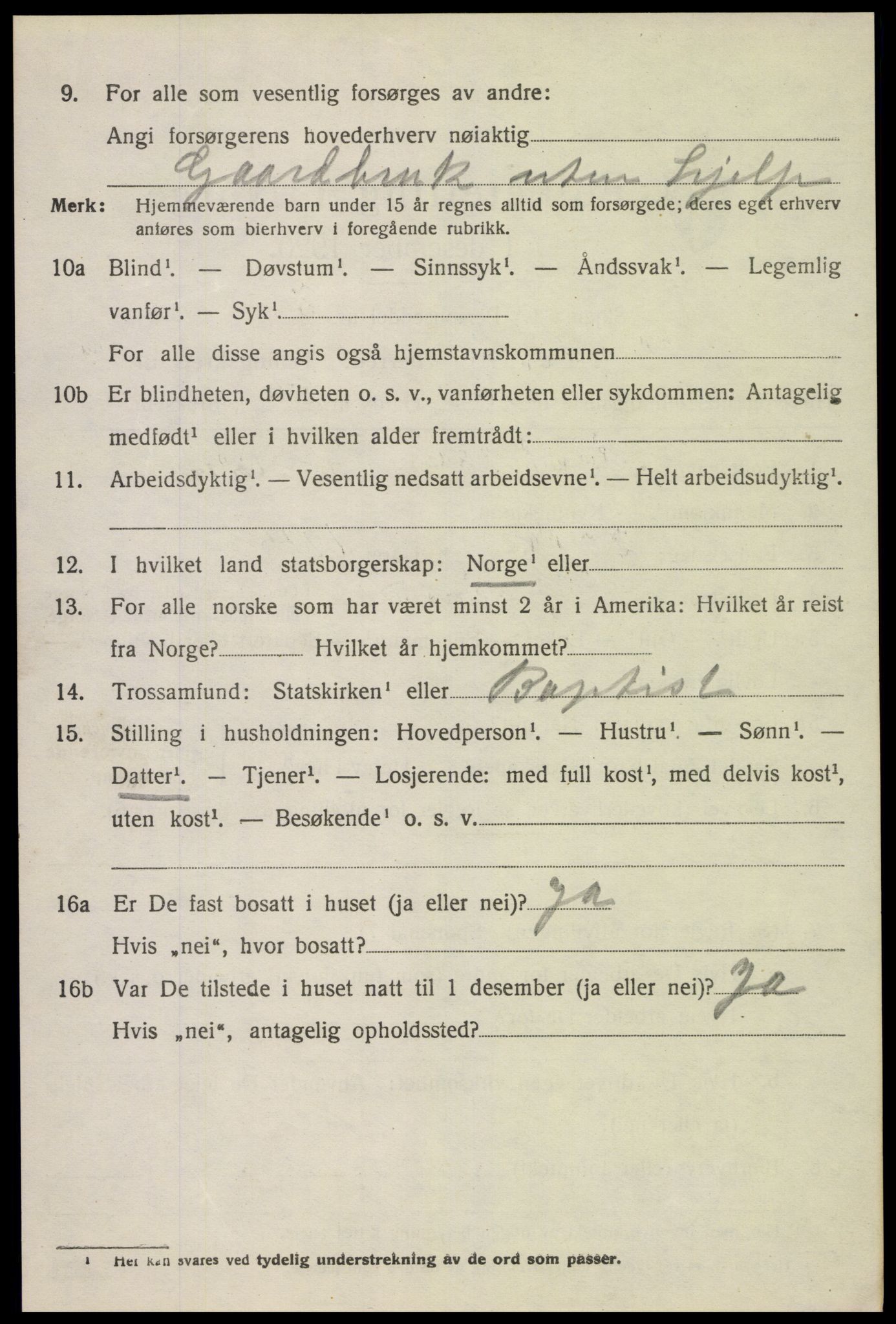 SAK, 1920 census for Gyland, 1920, p. 1185