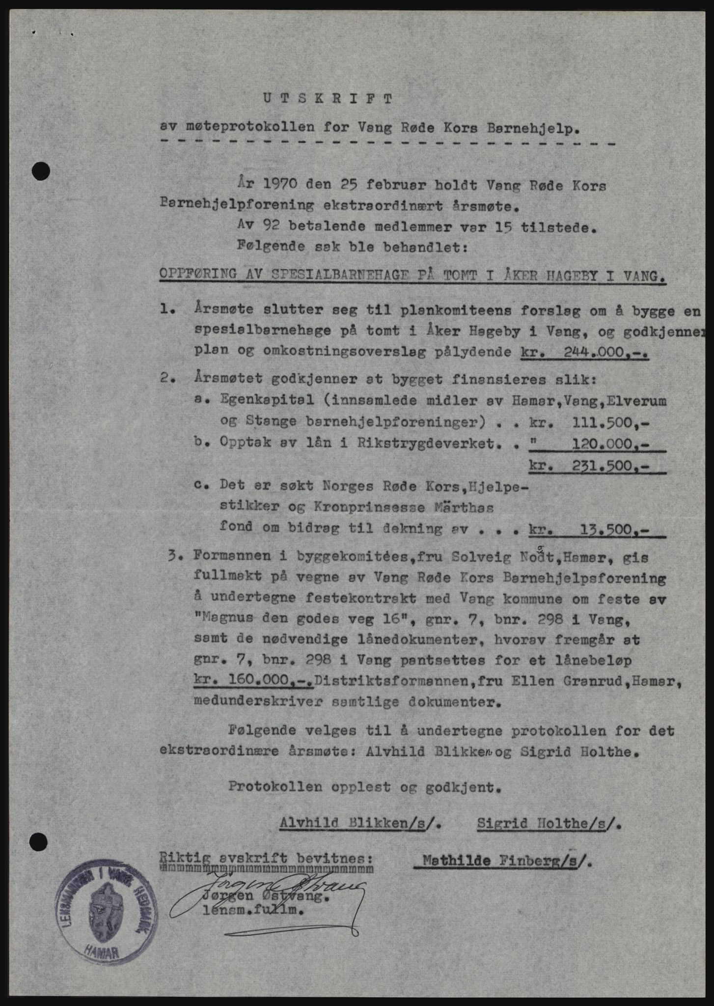 Nord-Hedmark sorenskriveri, SAH/TING-012/H/Hc/L0033: Mortgage book no. 33, 1970-1970, Diary no: : 2103/1970