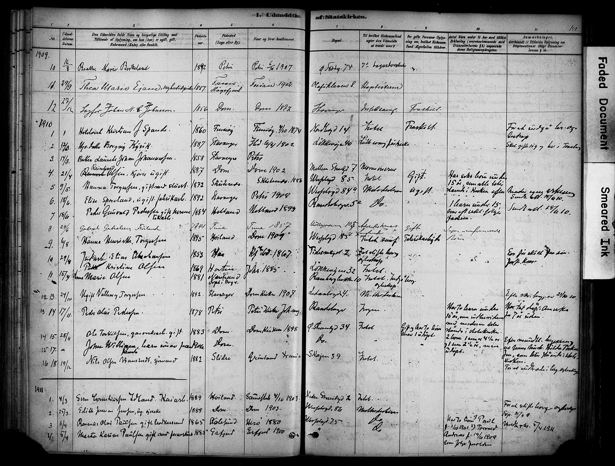Domkirken sokneprestkontor, SAST/A-101812/001/30/30BA/L0025: Parish register (official) no. A 24, 1877-1927, p. 152