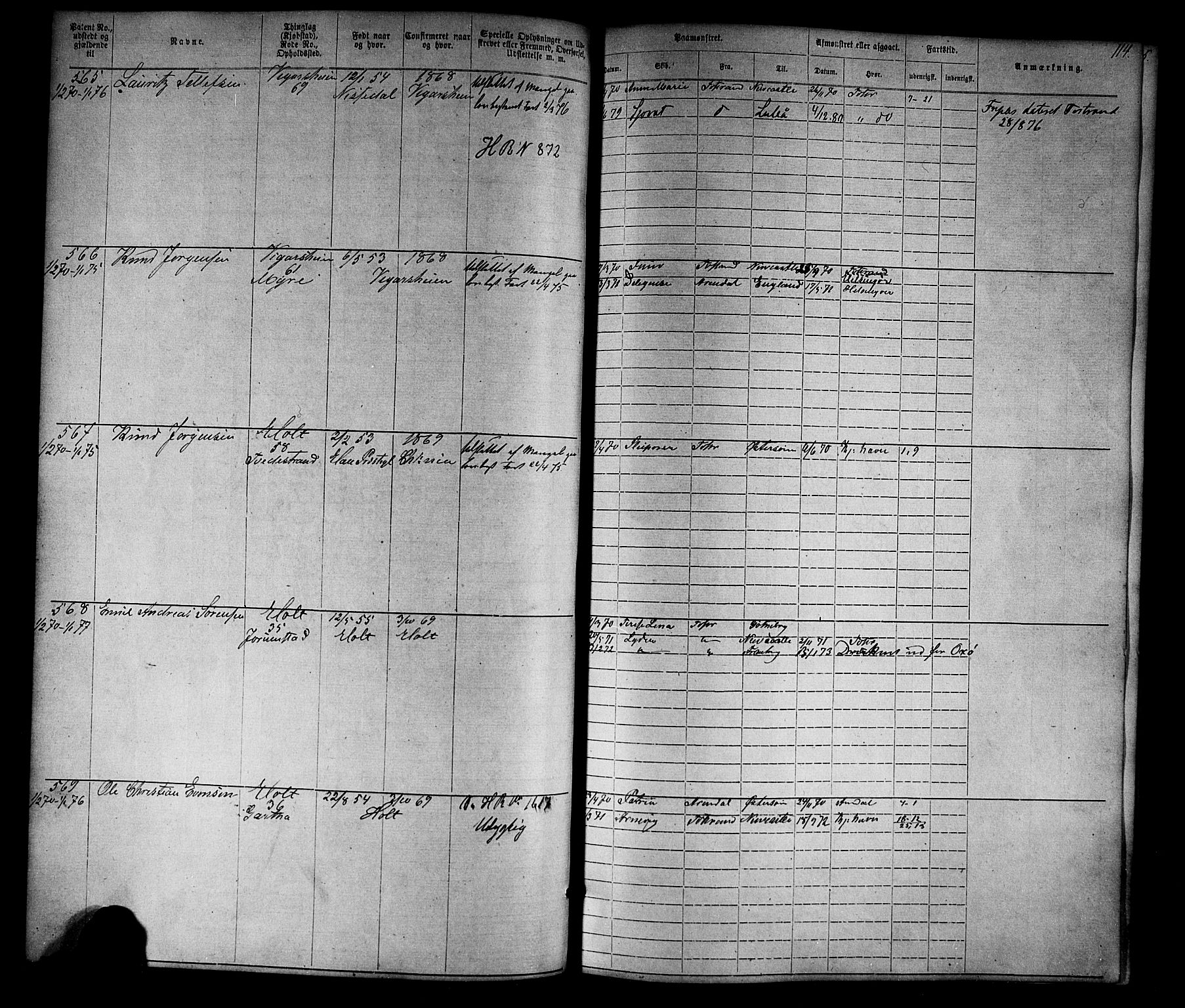 Tvedestrand mønstringskrets, SAK/2031-0011/F/Fa/L0003: Annotasjonsrulle nr 1-1905 med register, U-25, 1866-1886, p. 136