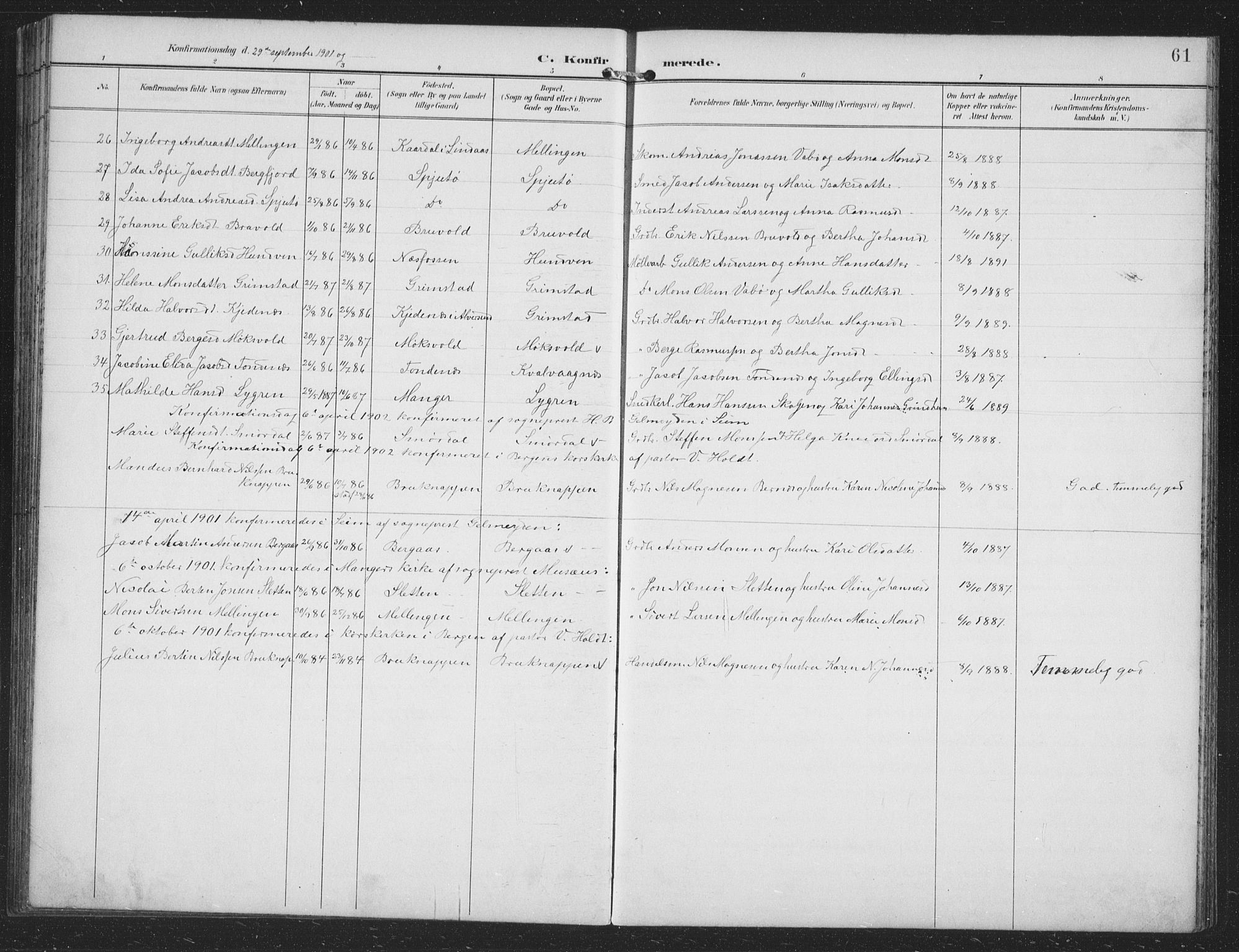 Alversund Sokneprestembete, AV/SAB-A-73901/H/Ha/Hab: Parish register (copy) no. B 4, 1897-1914, p. 61