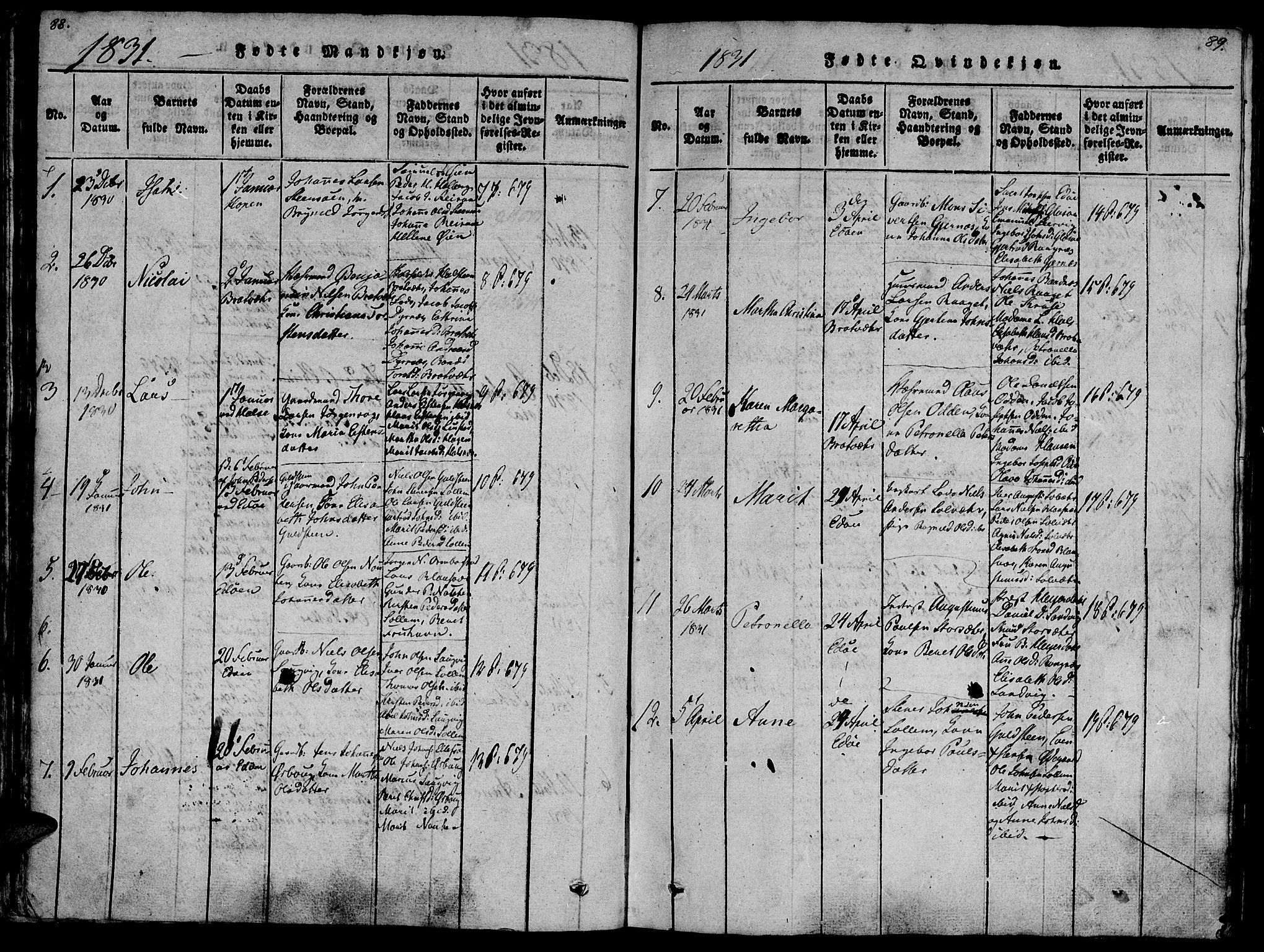 Ministerialprotokoller, klokkerbøker og fødselsregistre - Møre og Romsdal, AV/SAT-A-1454/581/L0933: Parish register (official) no. 581A03 /1, 1819-1836, p. 88-89