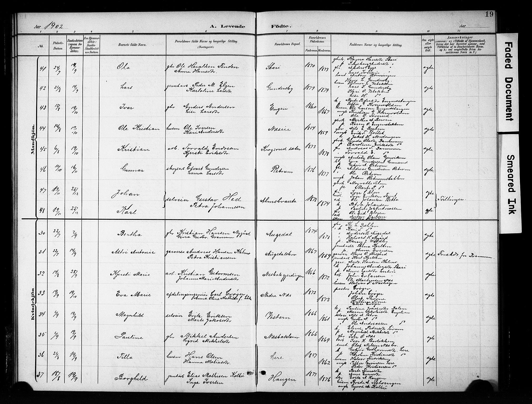 Brandbu prestekontor, SAH/PREST-114/H/Ha/Hab/L0005: Parish register (copy) no. 5, 1900-1913, p. 19