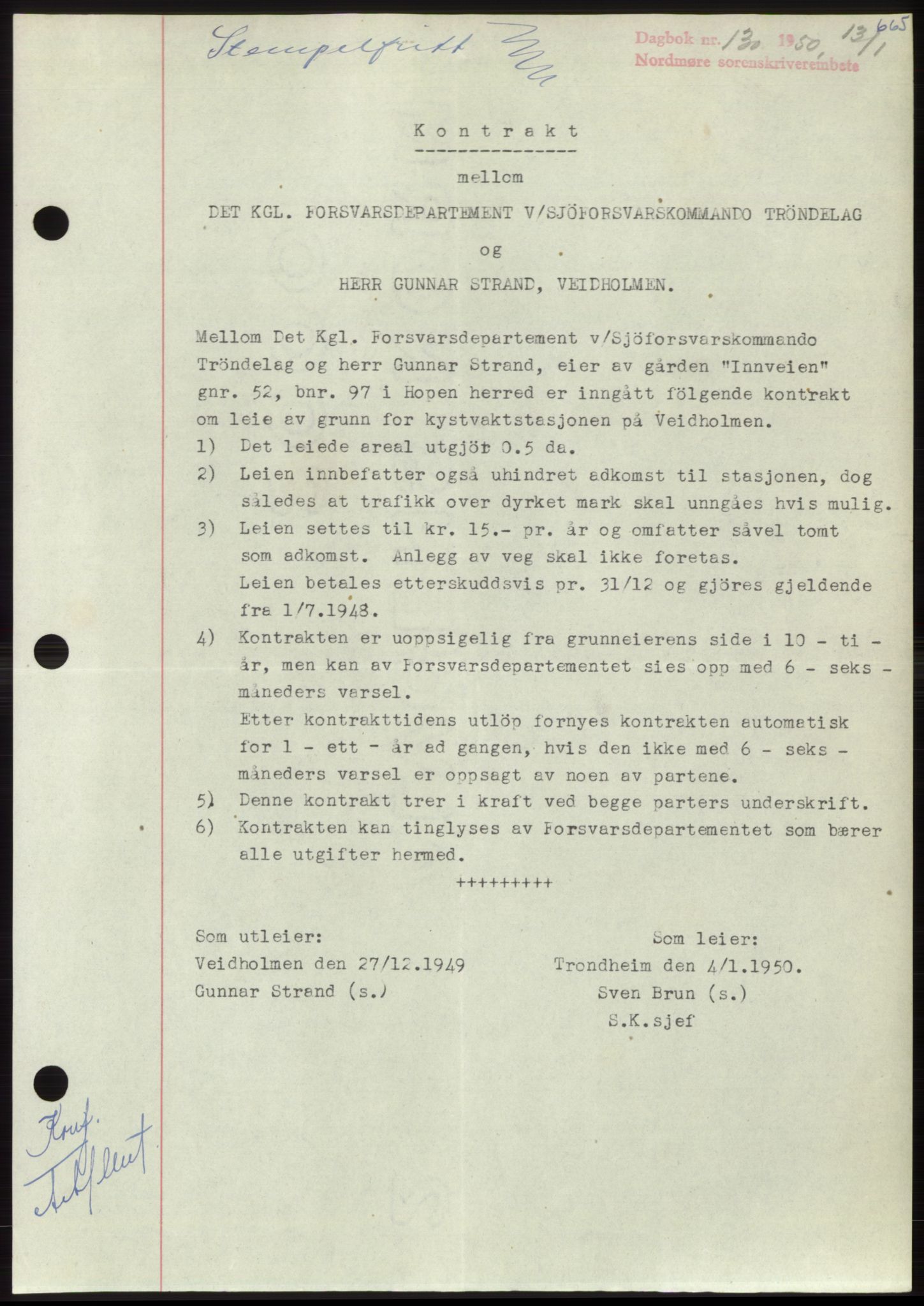 Nordmøre sorenskriveri, AV/SAT-A-4132/1/2/2Ca: Mortgage book no. B103, 1949-1950, Diary no: : 130/1950