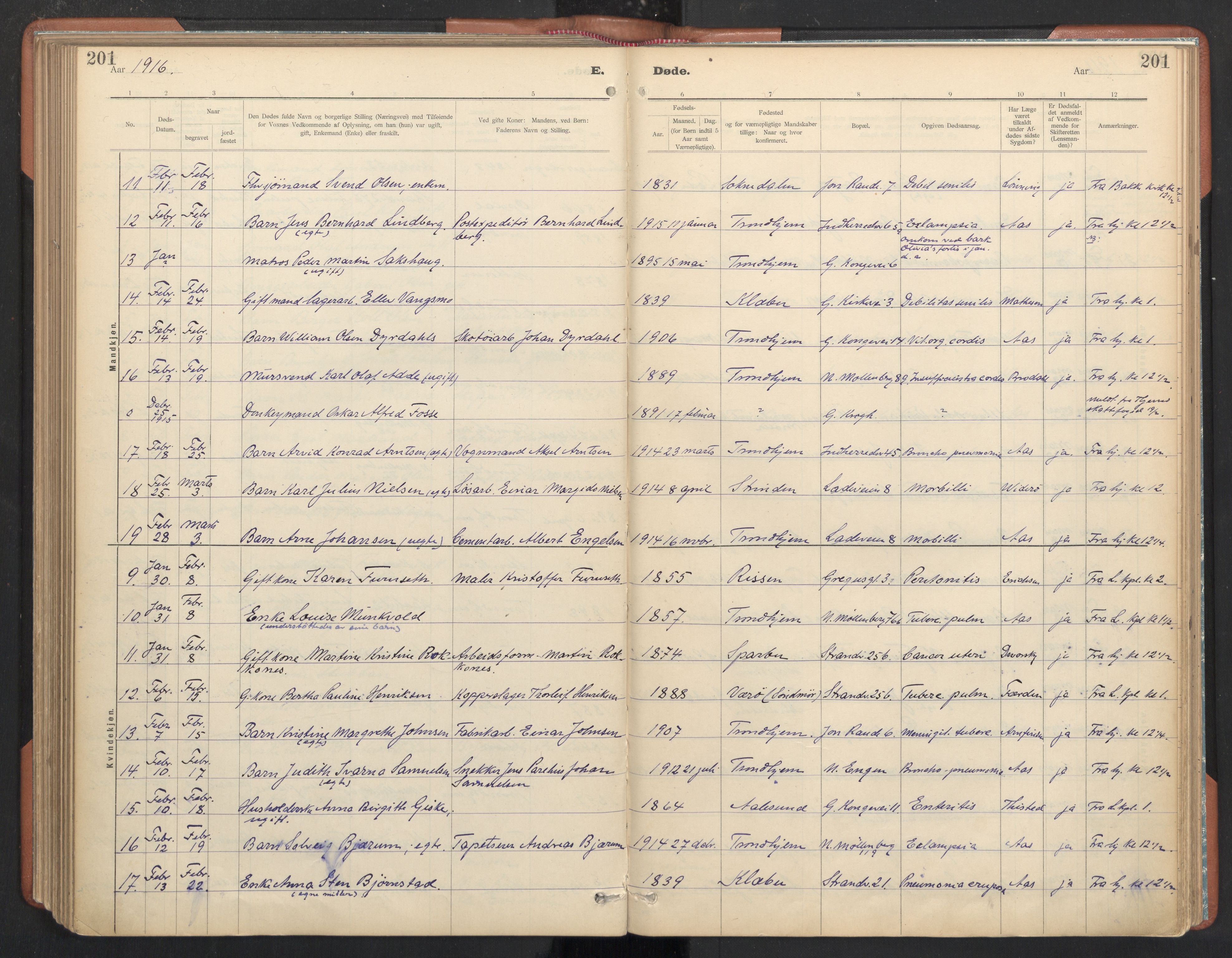 Ministerialprotokoller, klokkerbøker og fødselsregistre - Sør-Trøndelag, SAT/A-1456/605/L0244: Parish register (official) no. 605A06, 1908-1954, p. 201