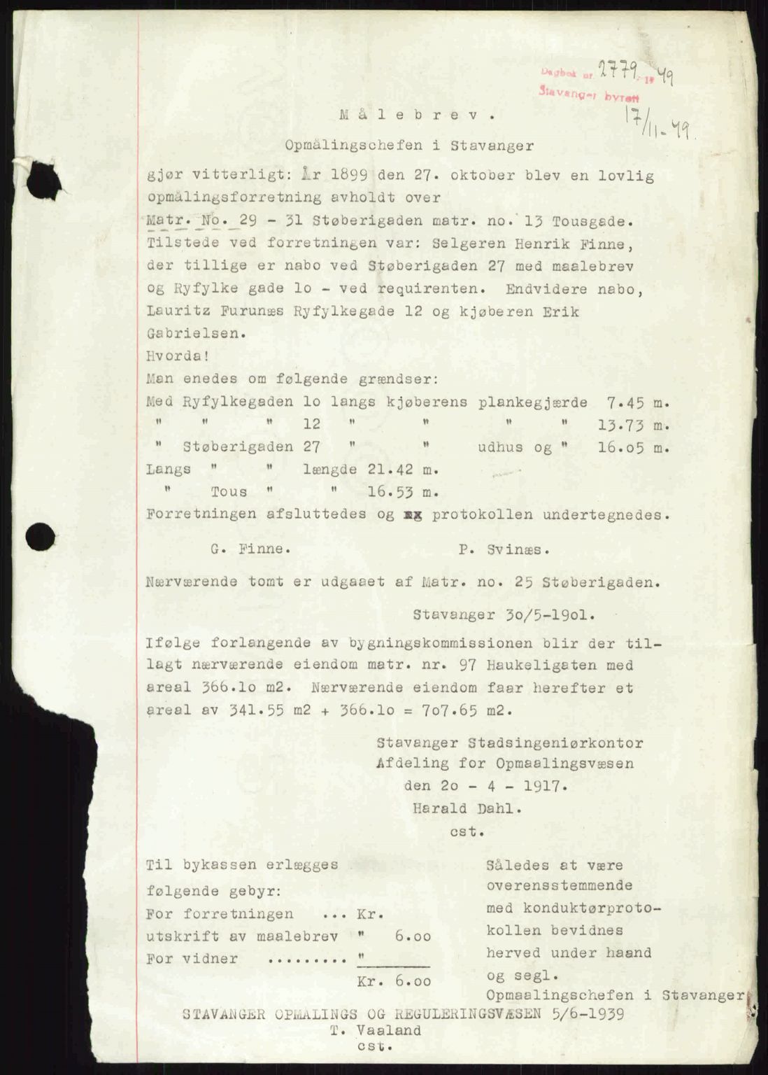 Stavanger byrett, SAST/A-100455/002/G/Gb/L0023: Mortgage book no. A12, 1948-1949, Diary no: : 2779/1949