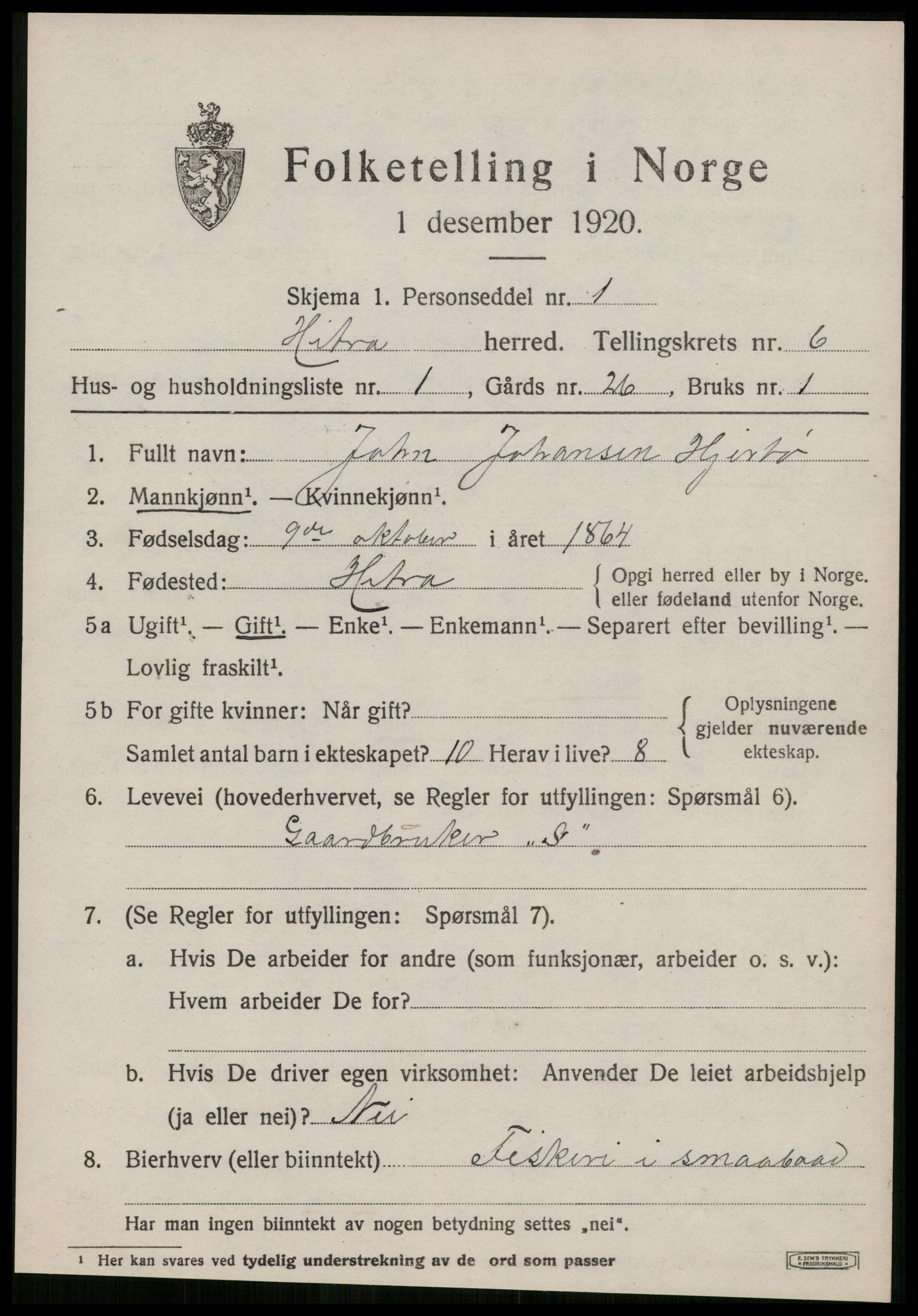 SAT, 1920 census for Hitra, 1920, p. 1789