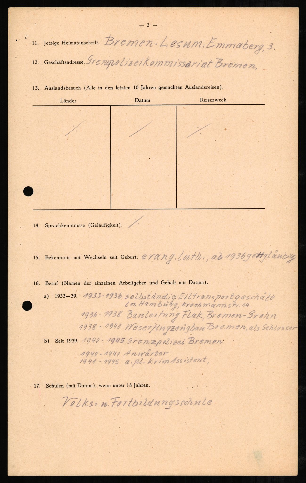 Forsvaret, Forsvarets overkommando II, AV/RA-RAFA-3915/D/Db/L0001: CI Questionaires. Tyske okkupasjonsstyrker i Norge. Tyskere., 1945-1946, p. 148