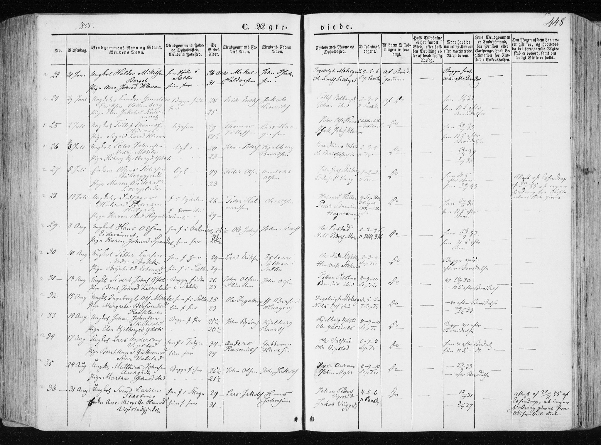 Ministerialprotokoller, klokkerbøker og fødselsregistre - Nord-Trøndelag, AV/SAT-A-1458/709/L0074: Parish register (official) no. 709A14, 1845-1858, p. 448