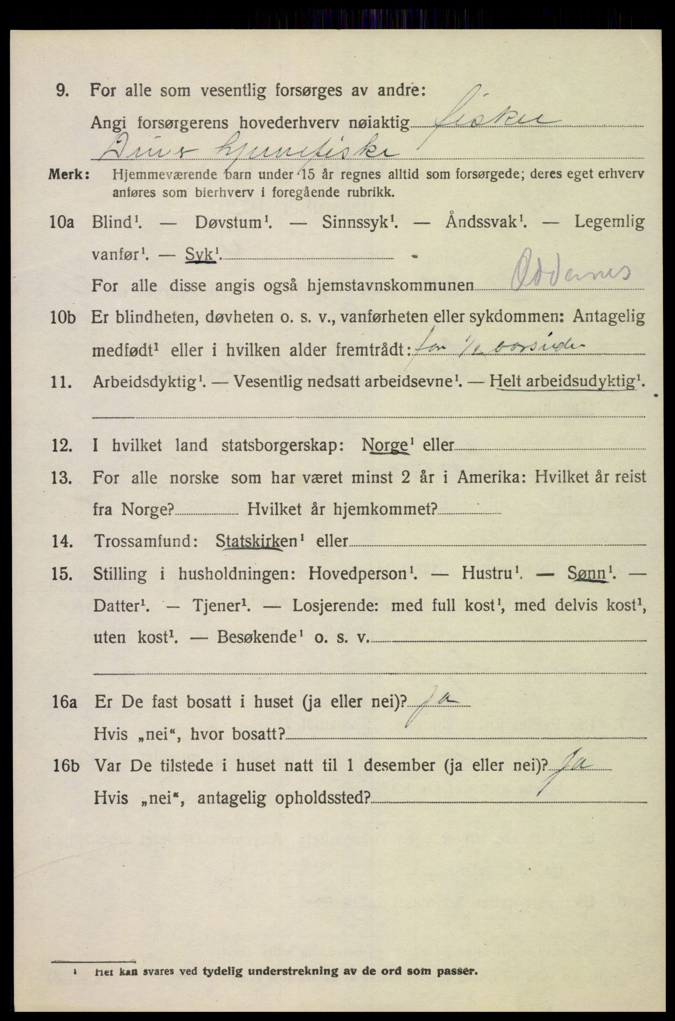 SAK, 1920 census for Oddernes, 1920, p. 3332