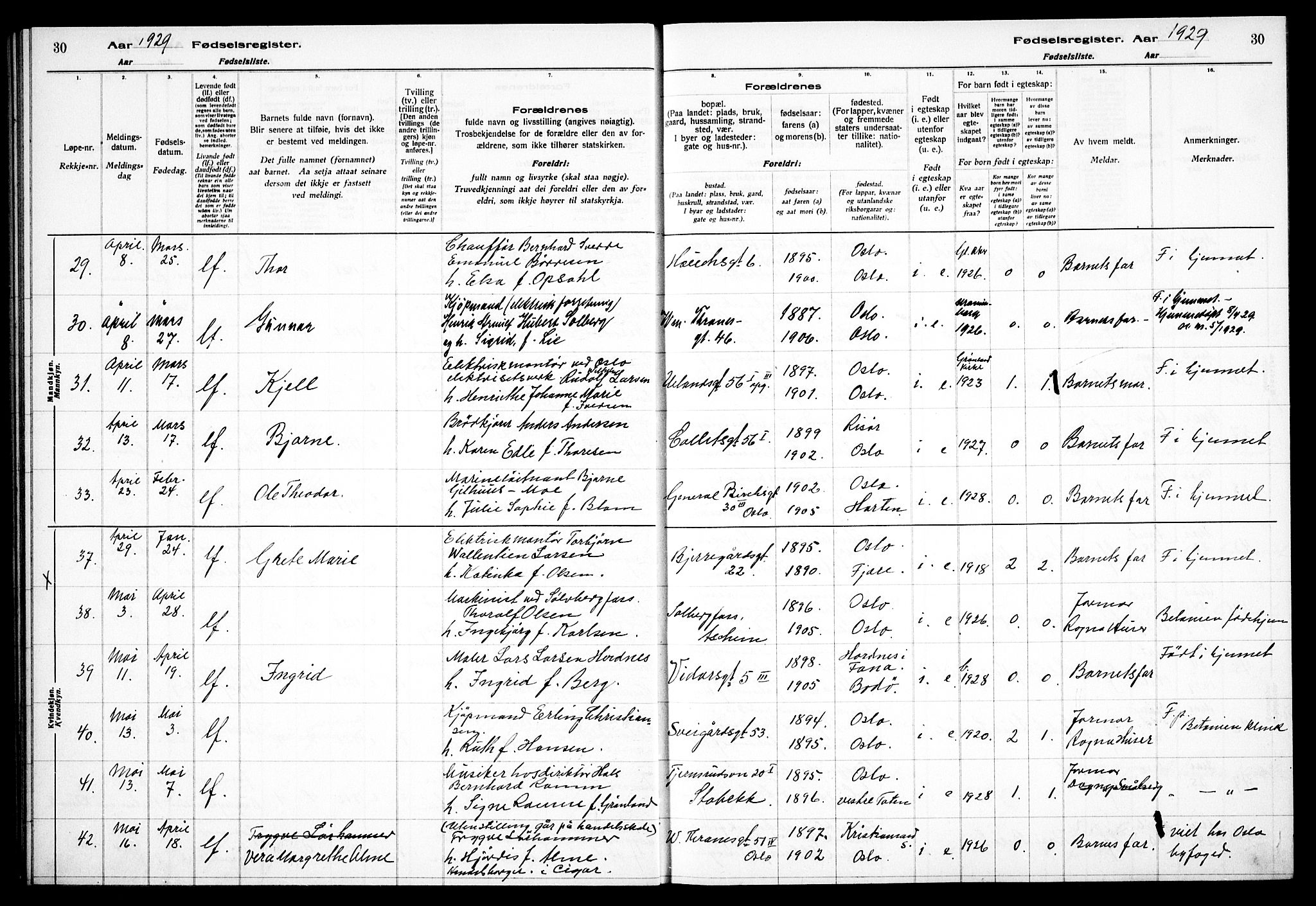 Gamle Aker prestekontor Kirkebøker, AV/SAO-A-10617a/J/L0002: Birth register no. 2, 1927-1935, p. 30