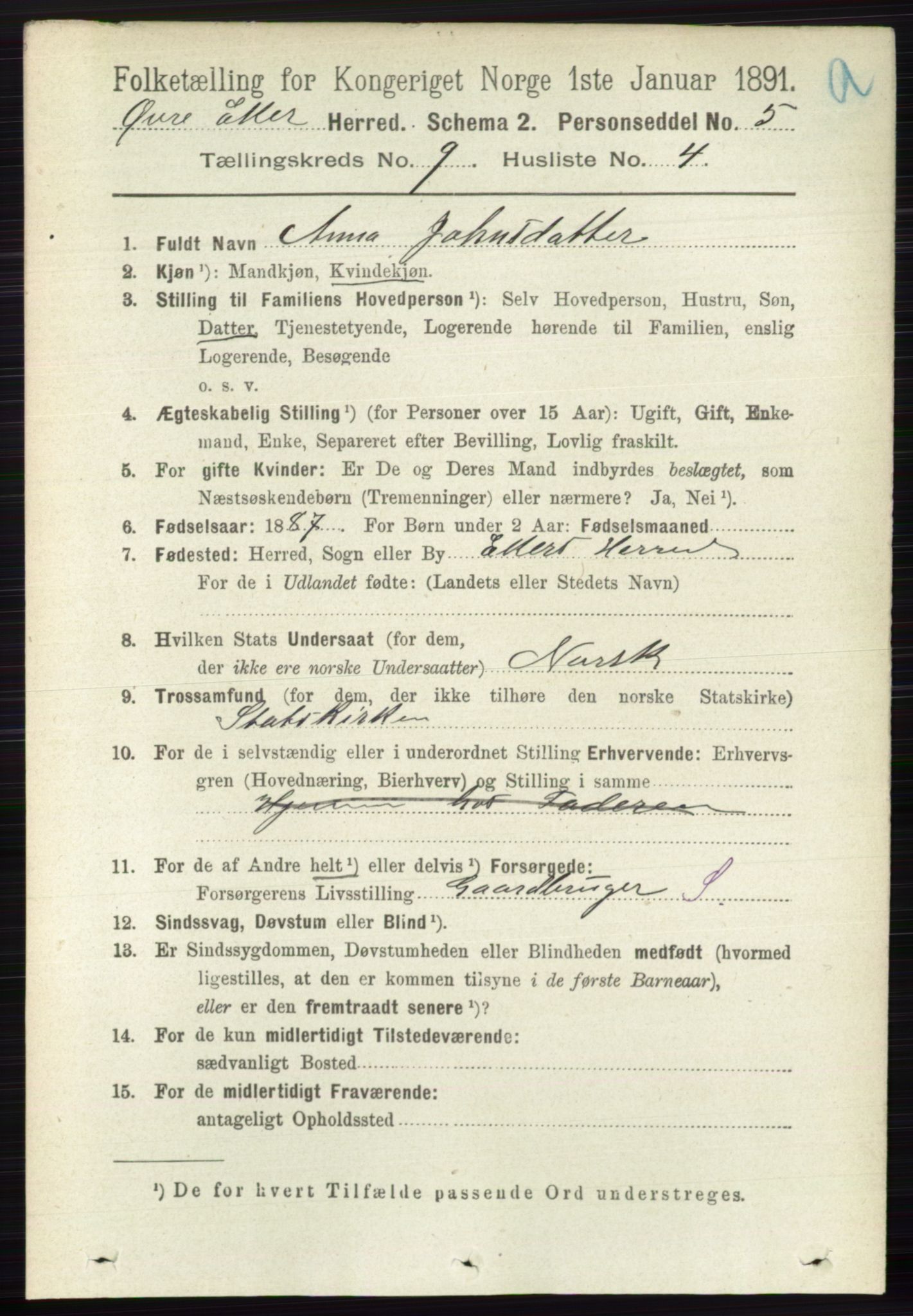 RA, 1891 census for 0624 Øvre Eiker, 1891, p. 3659
