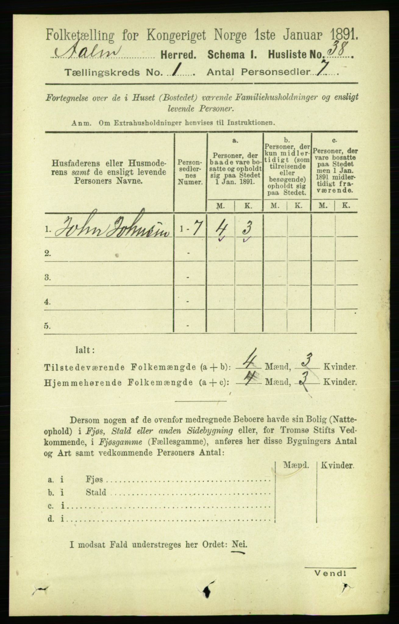 RA, 1891 census for 1644 Ålen, 1891, p. 58