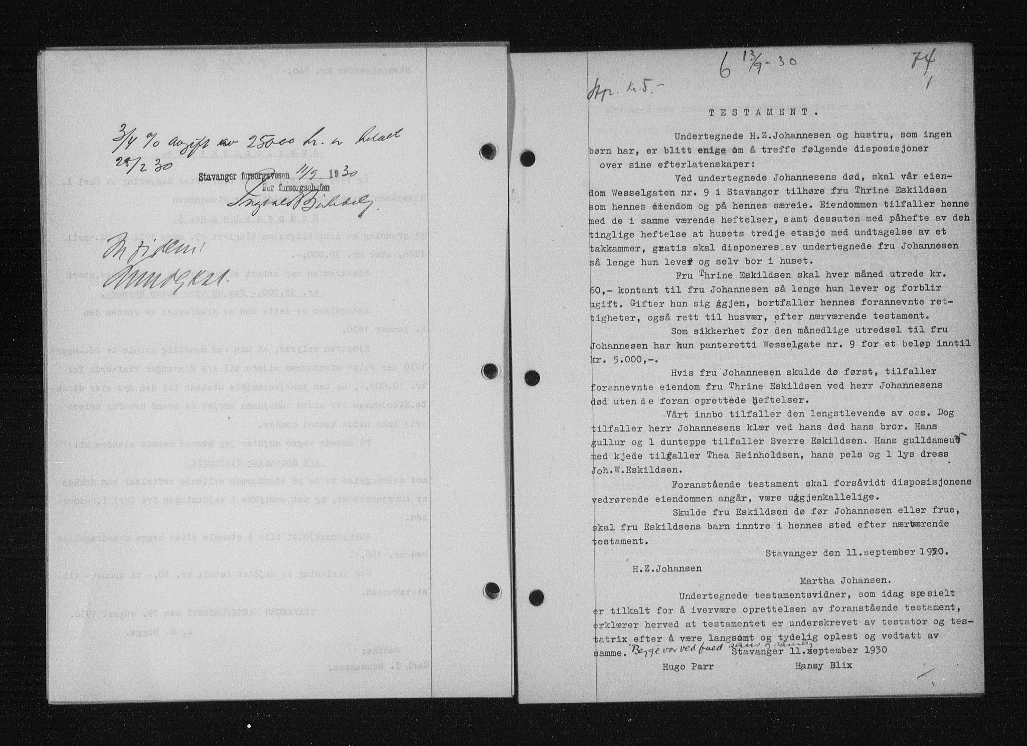 Stavanger byfogd, AV/SAST-A-101408/001/4/41/410/410BB/L0058: Mortgage book no. 48, 1930-1931, Deed date: 13.09.1930