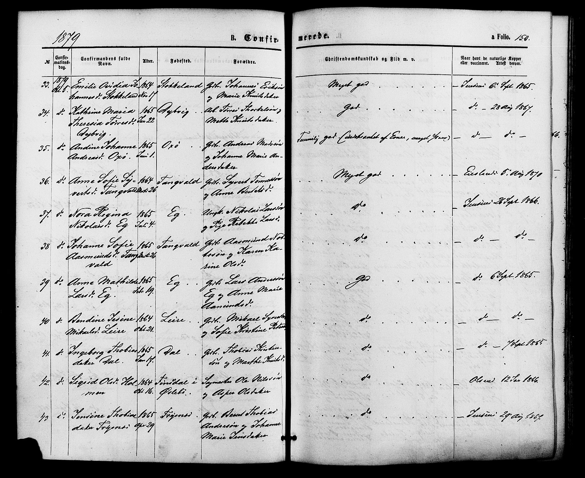 Søgne sokneprestkontor, AV/SAK-1111-0037/F/Fa/Fab/L0011: Parish register (official) no. A 11, 1869-1879, p. 150