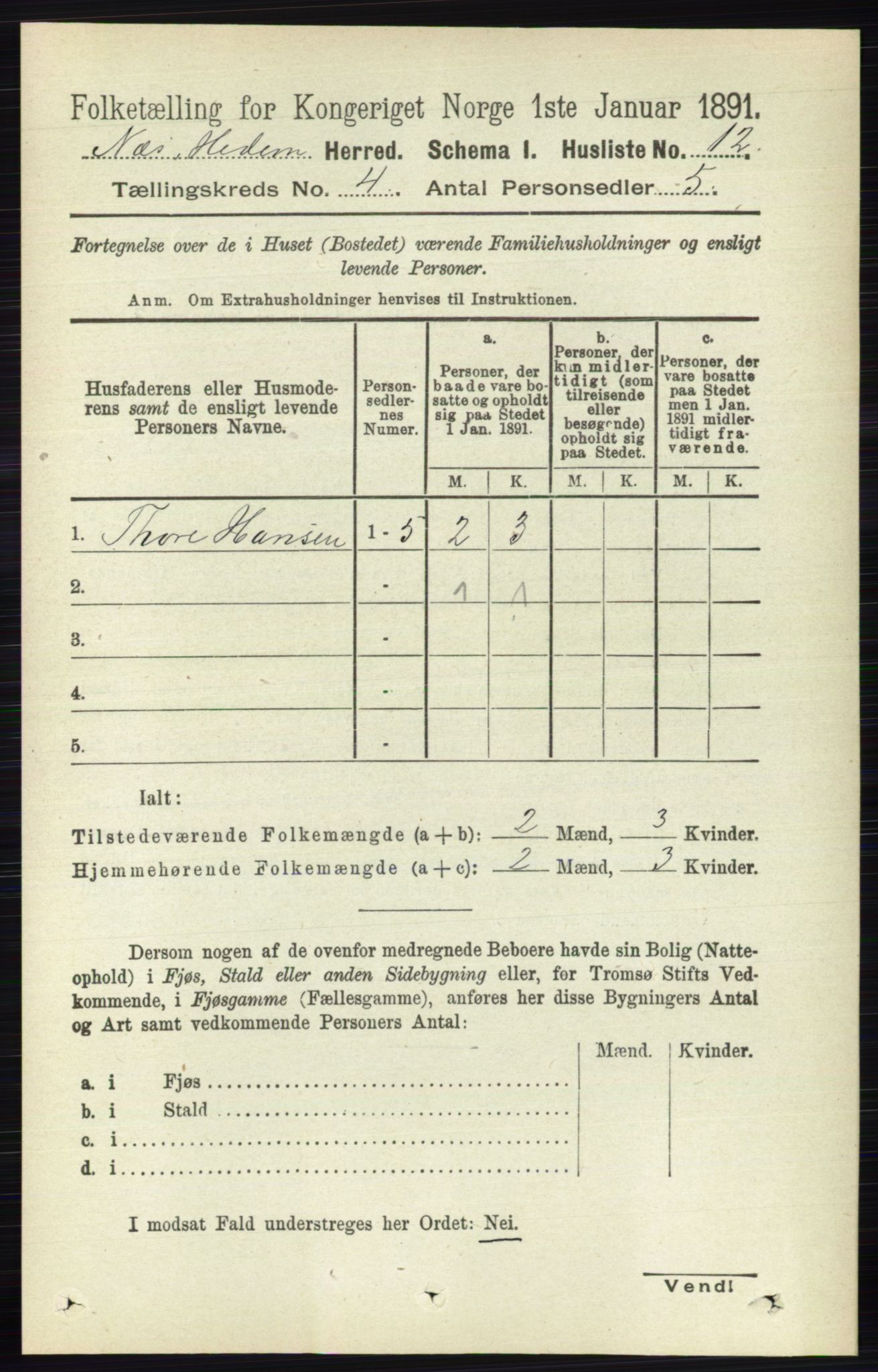 RA, 1891 census for 0411 Nes, 1891, p. 1964