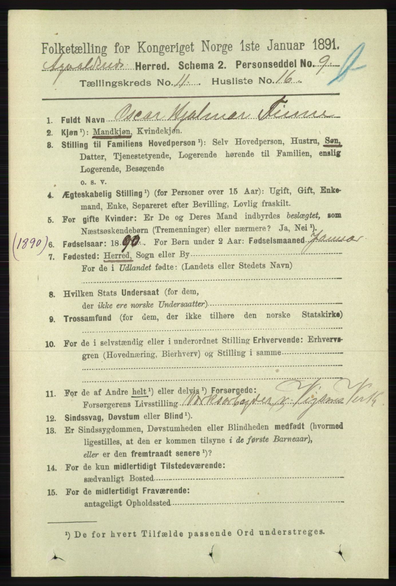 RA, 1891 census for 1147 Avaldsnes, 1891, p. 6427