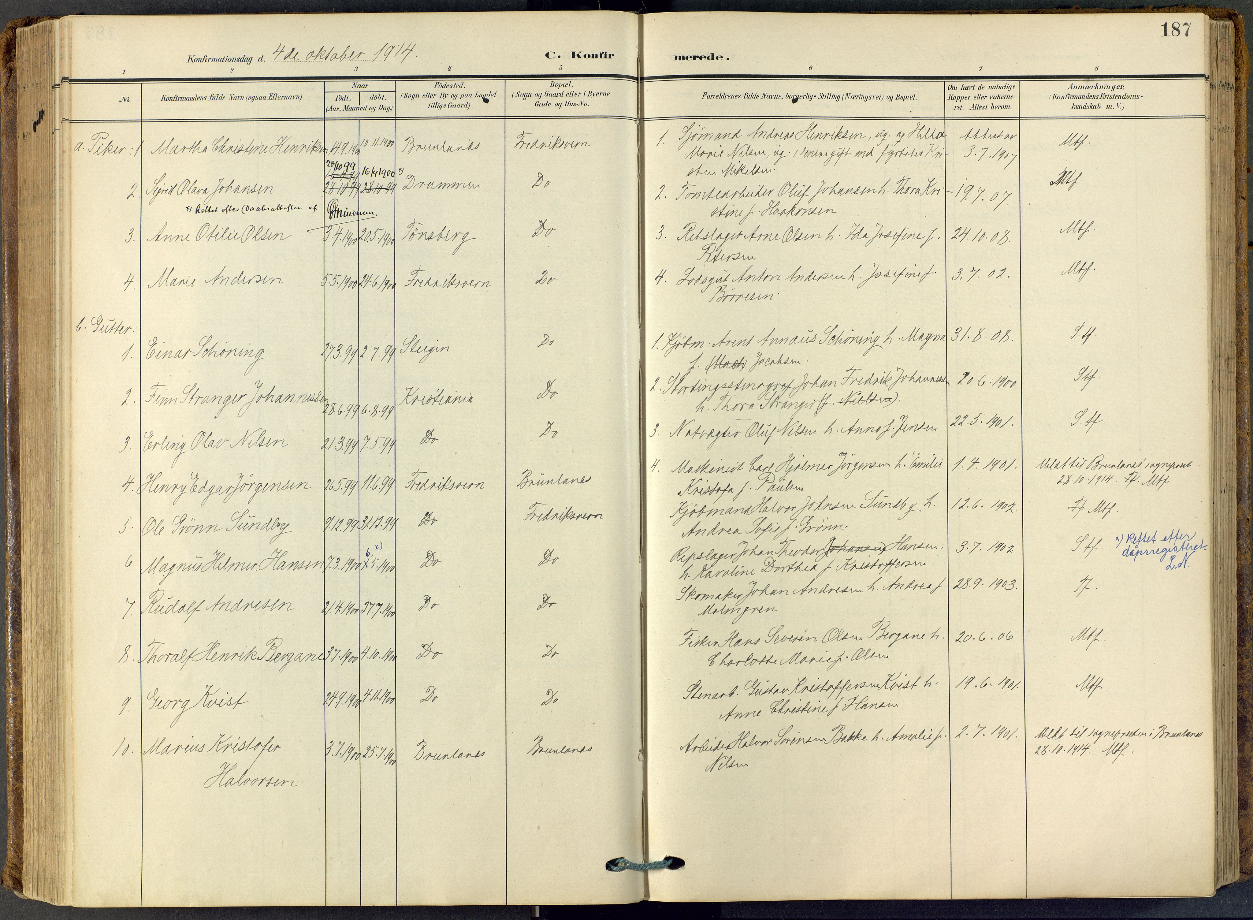 Stavern kirkebøker, SAKO/A-318/F/Fa/L0009: Parish register (official) no. 9, 1906-1955, p. 187