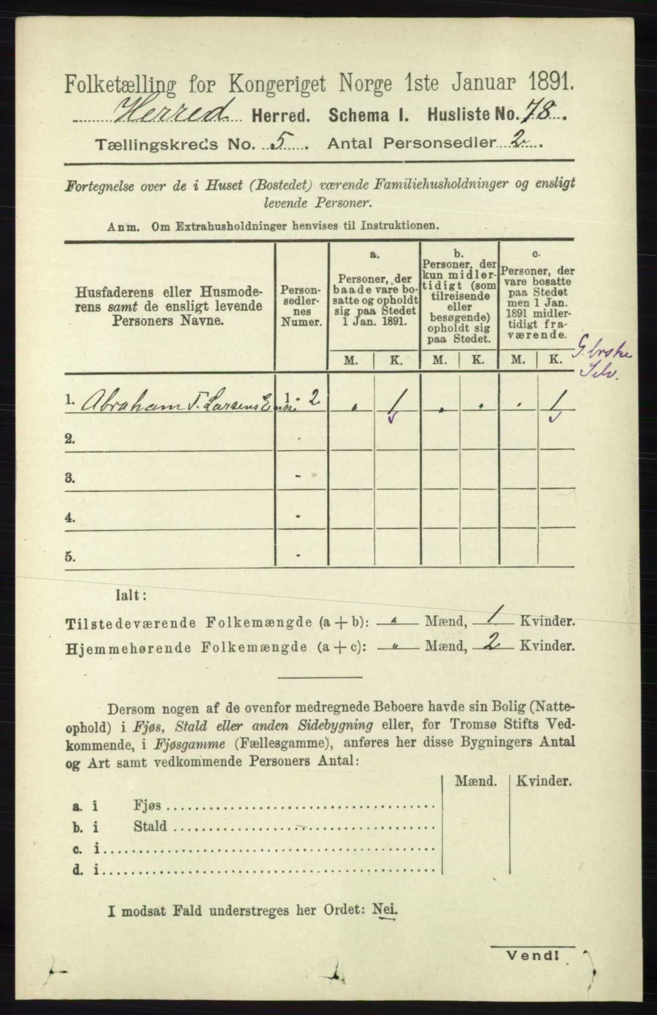 RA, 1891 census for 1039 Herad, 1891, p. 1804