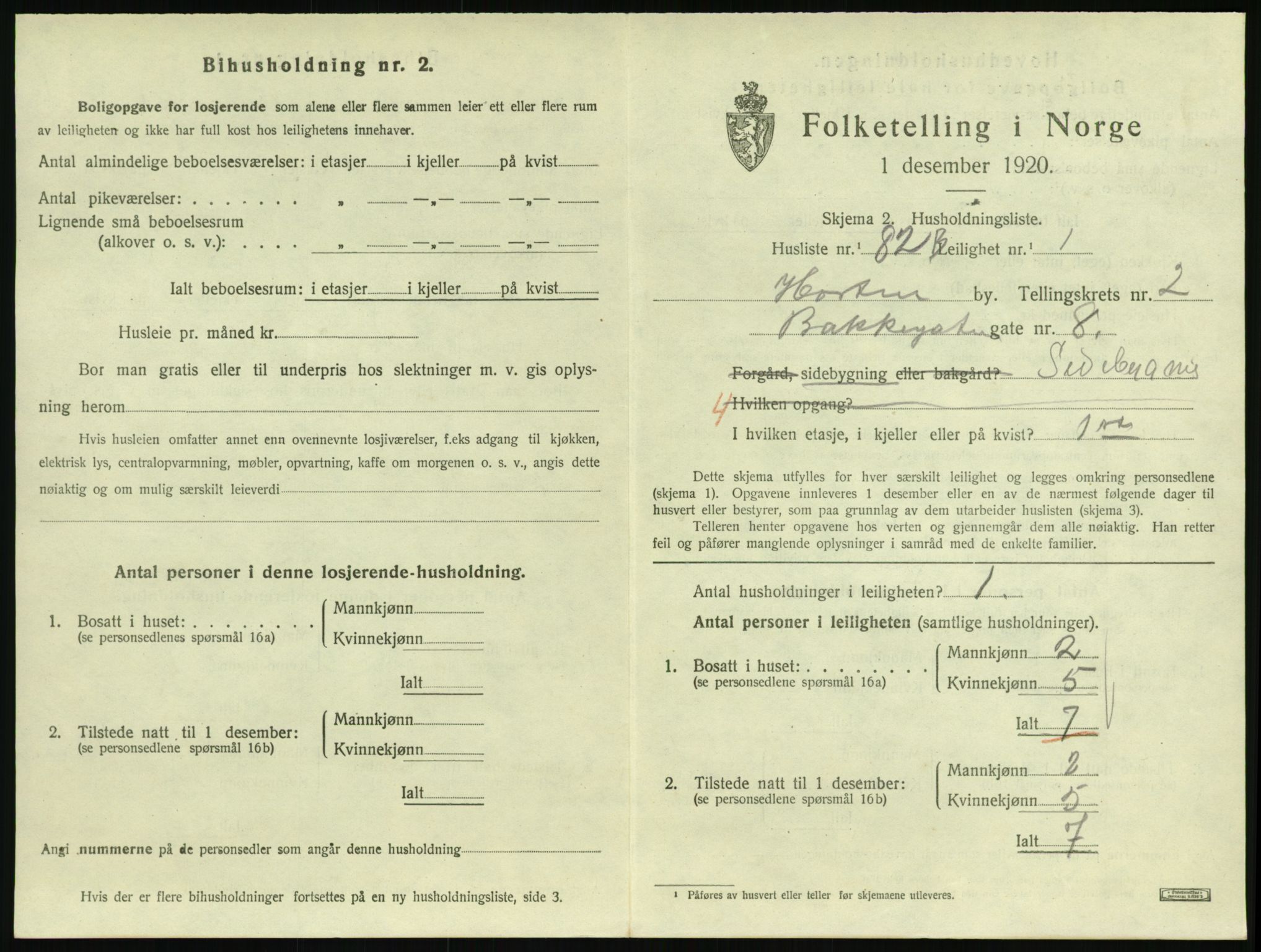 SAKO, 1920 census for Horten, 1920, p. 3649