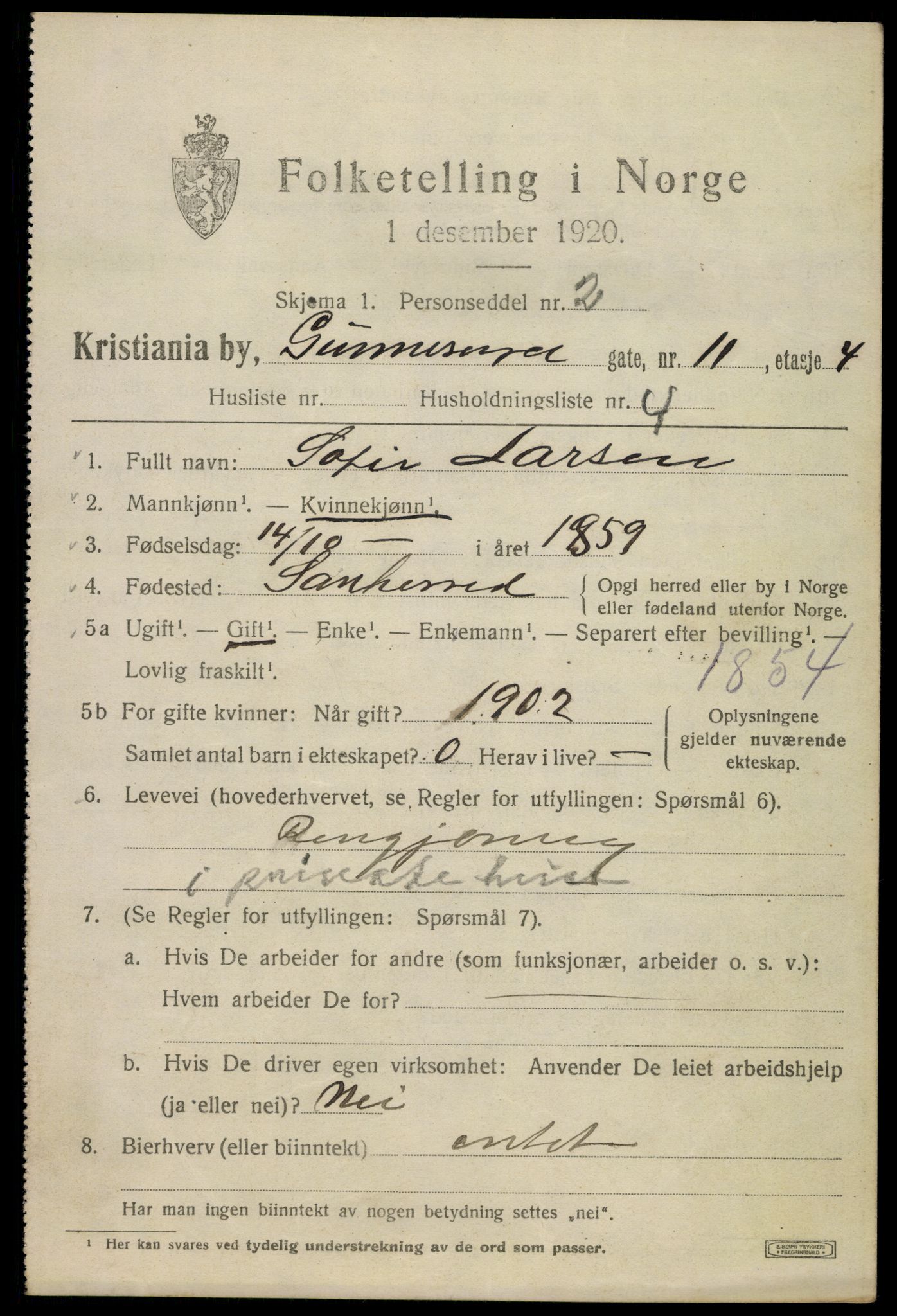 SAO, 1920 census for Kristiania, 1920, p. 261297