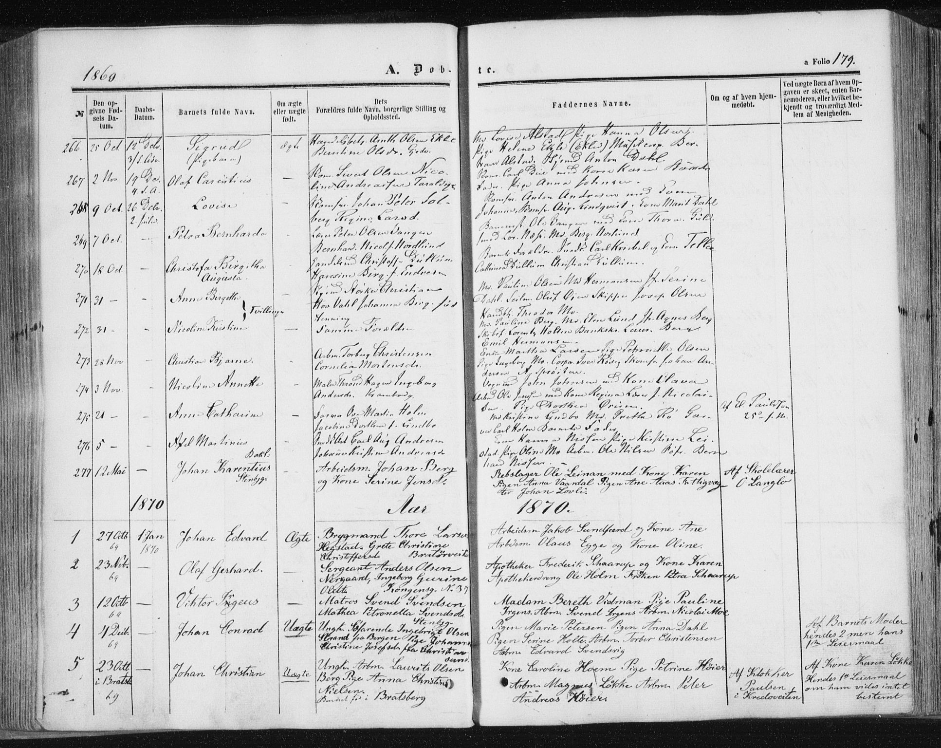 Ministerialprotokoller, klokkerbøker og fødselsregistre - Sør-Trøndelag, SAT/A-1456/602/L0115: Parish register (official) no. 602A13, 1860-1872, p. 179