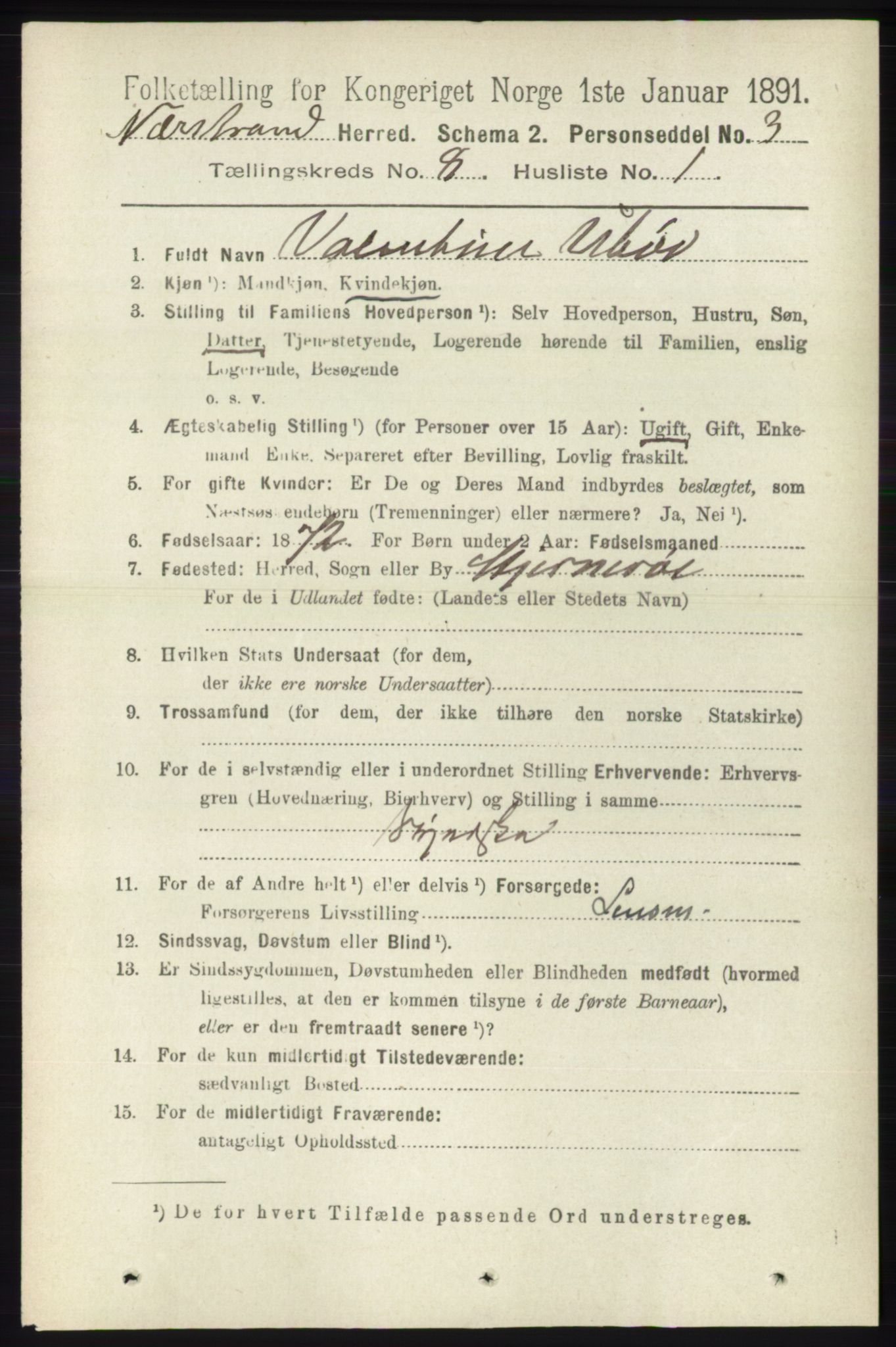 RA, 1891 census for 1139 Nedstrand, 1891, p. 1439