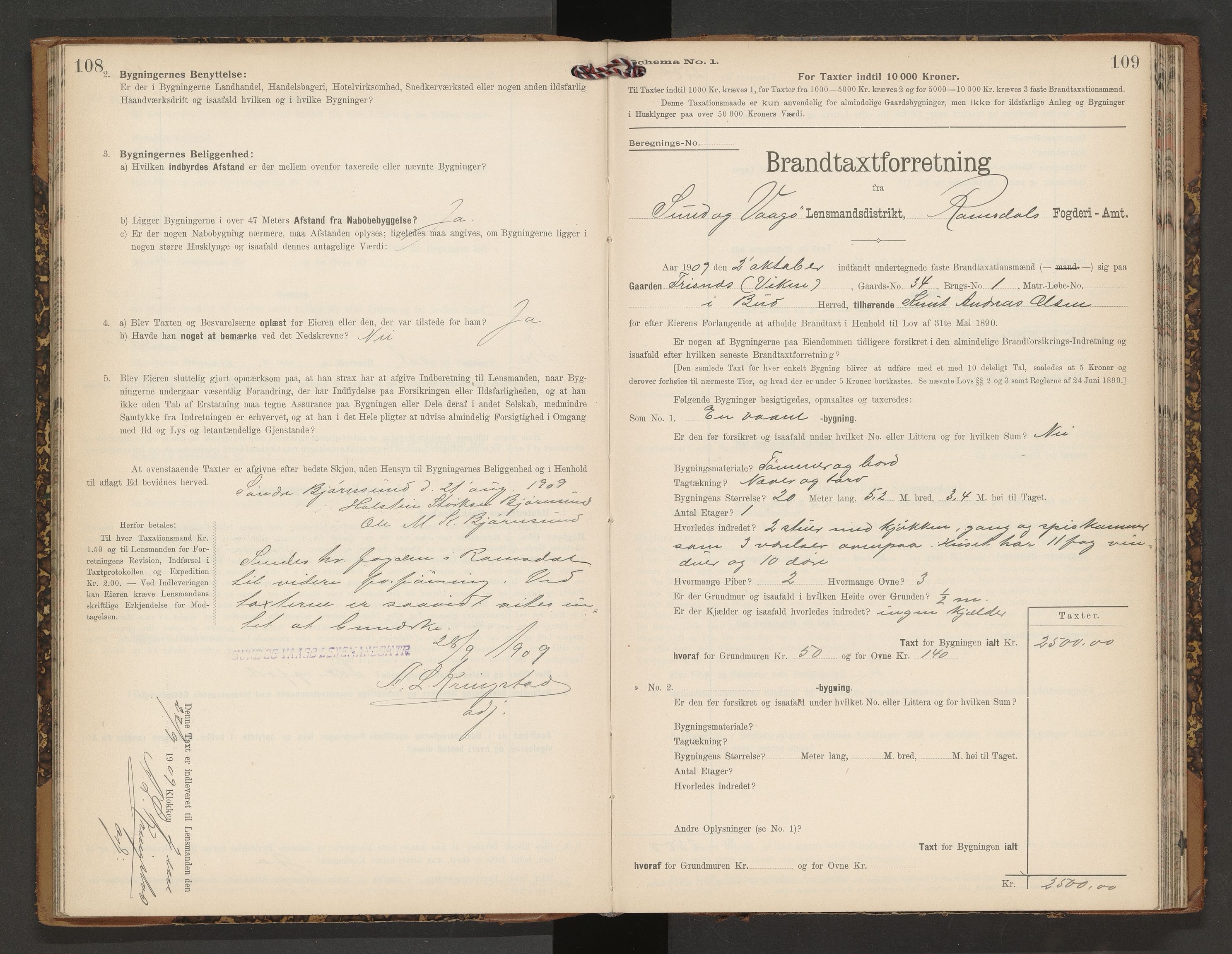 Norges Brannkasse Vågøy og Sund, AV/SAT-A-5504/Fb/L0002: Branntakstprotokoll, 1904-1913, p. 108-109