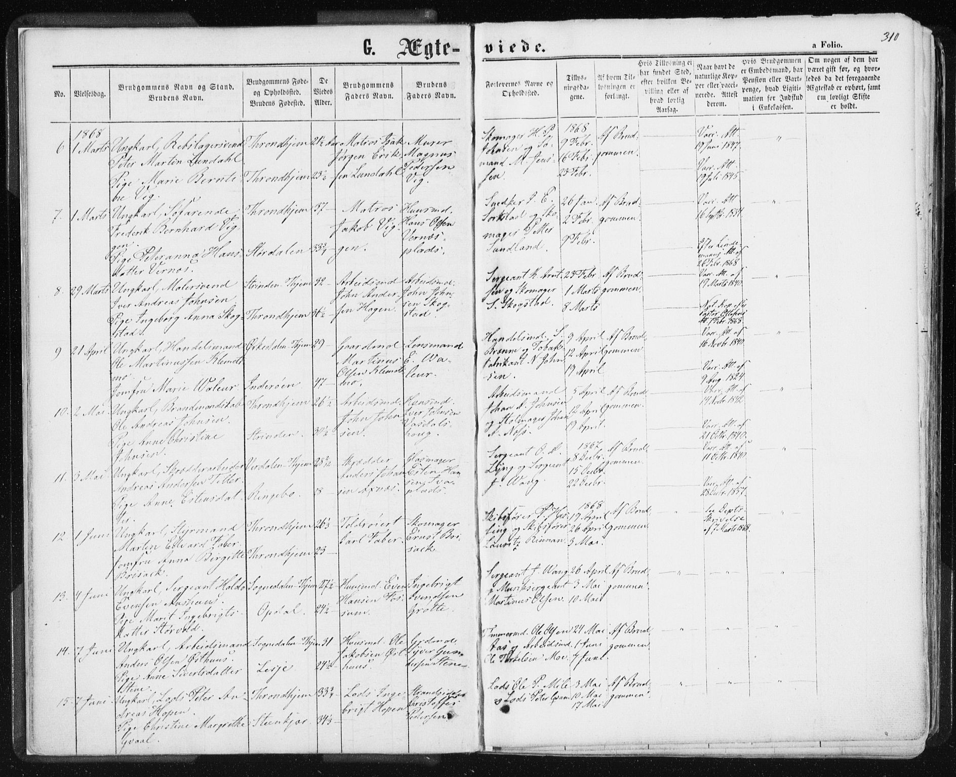 Ministerialprotokoller, klokkerbøker og fødselsregistre - Sør-Trøndelag, SAT/A-1456/601/L0055: Parish register (official) no. 601A23, 1866-1877, p. 310