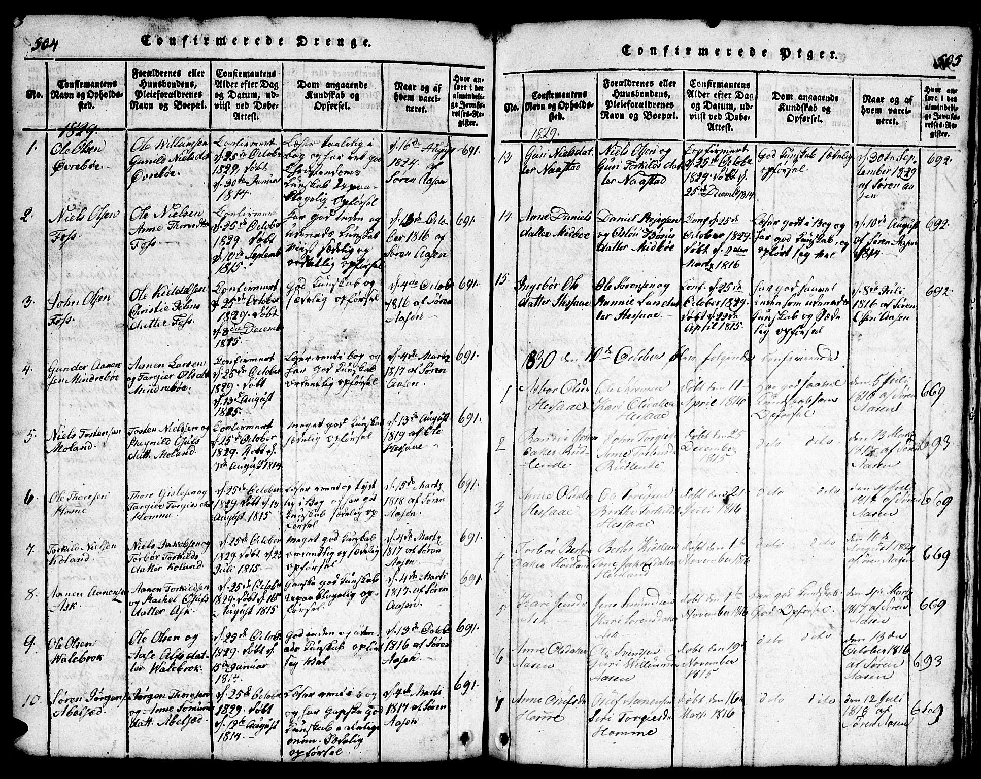 Bjelland sokneprestkontor, SAK/1111-0005/F/Fb/Fba/L0003: Parish register (copy) no. B 3, 1816-1870, p. 504-505
