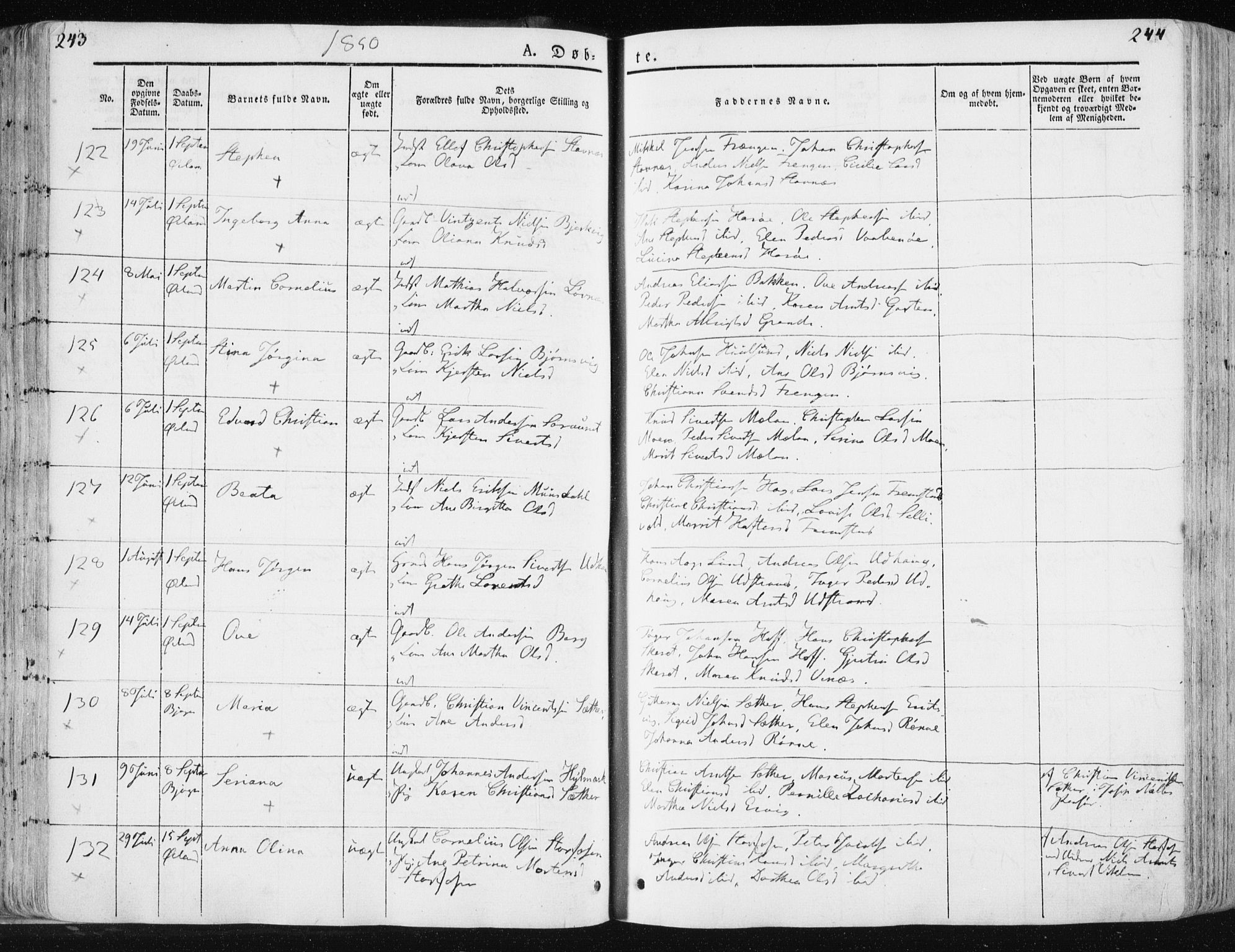 Ministerialprotokoller, klokkerbøker og fødselsregistre - Sør-Trøndelag, SAT/A-1456/659/L0736: Parish register (official) no. 659A06, 1842-1856, p. 243-244