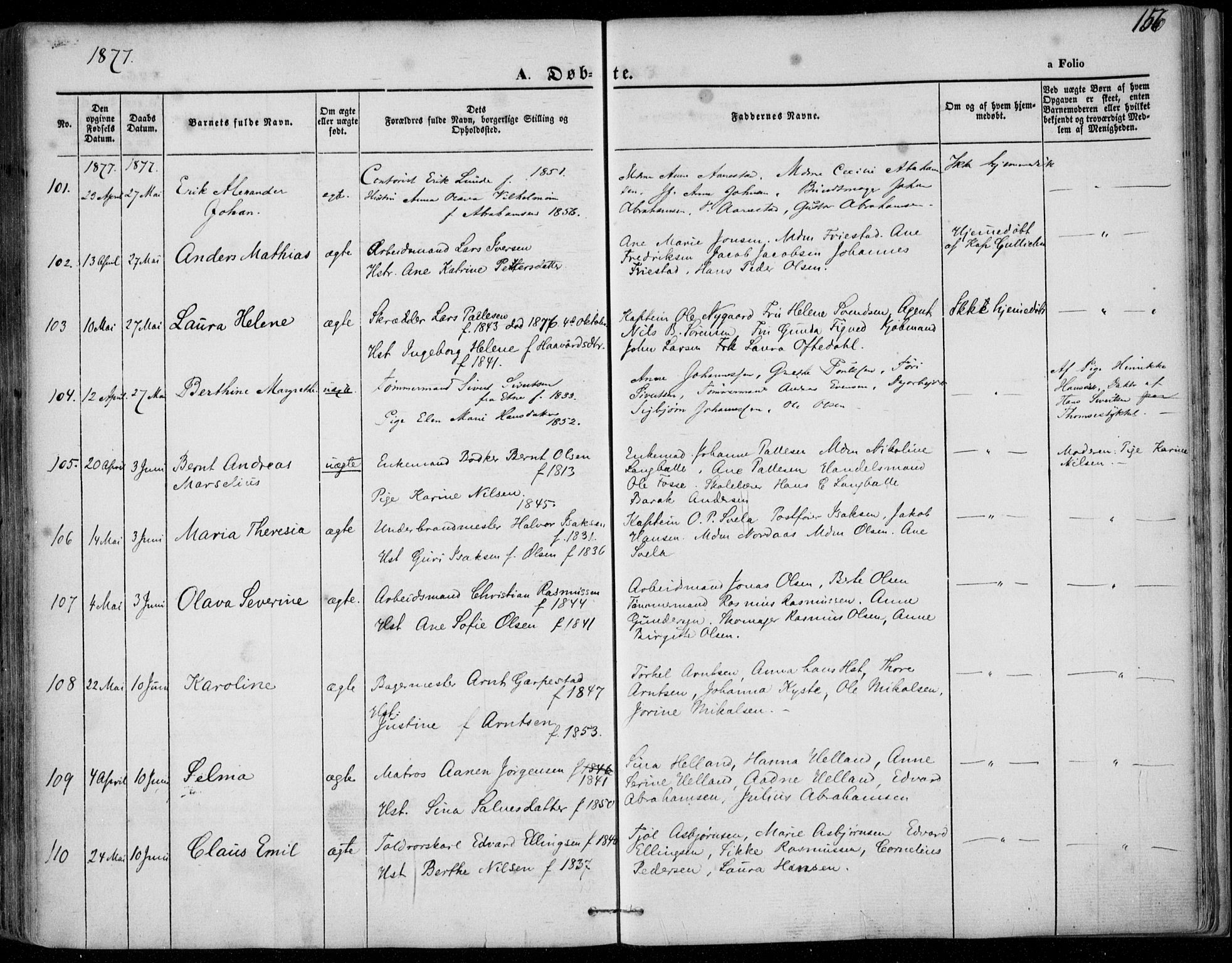 Domkirken sokneprestkontor, AV/SAST-A-101812/001/30/30BA/L0022: Parish register (official) no. A 21, 1868-1877, p. 156