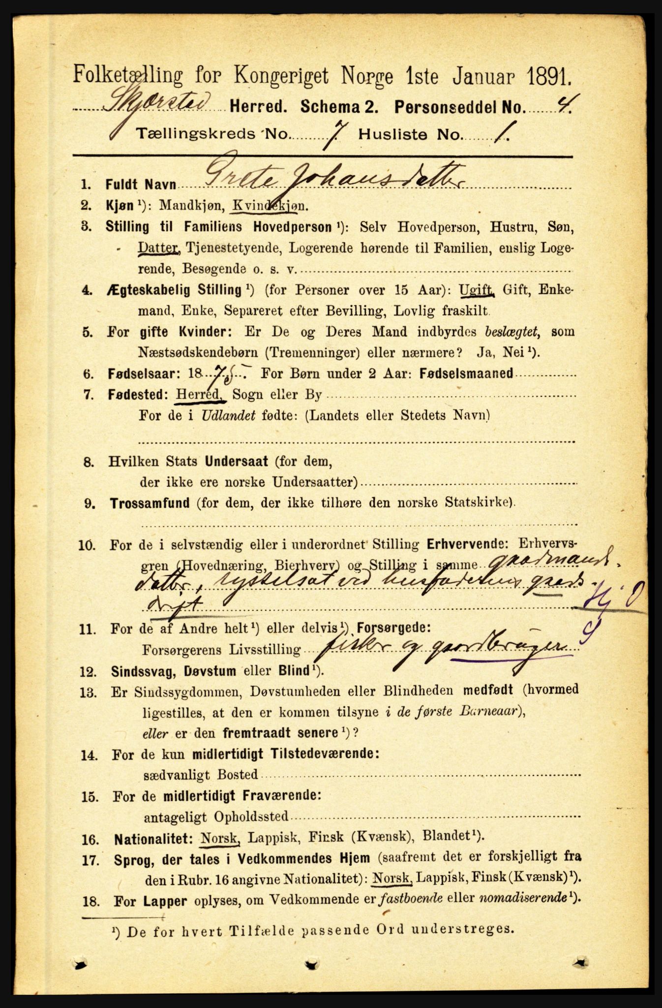 RA, 1891 census for 1842 Skjerstad, 1891, p. 2597