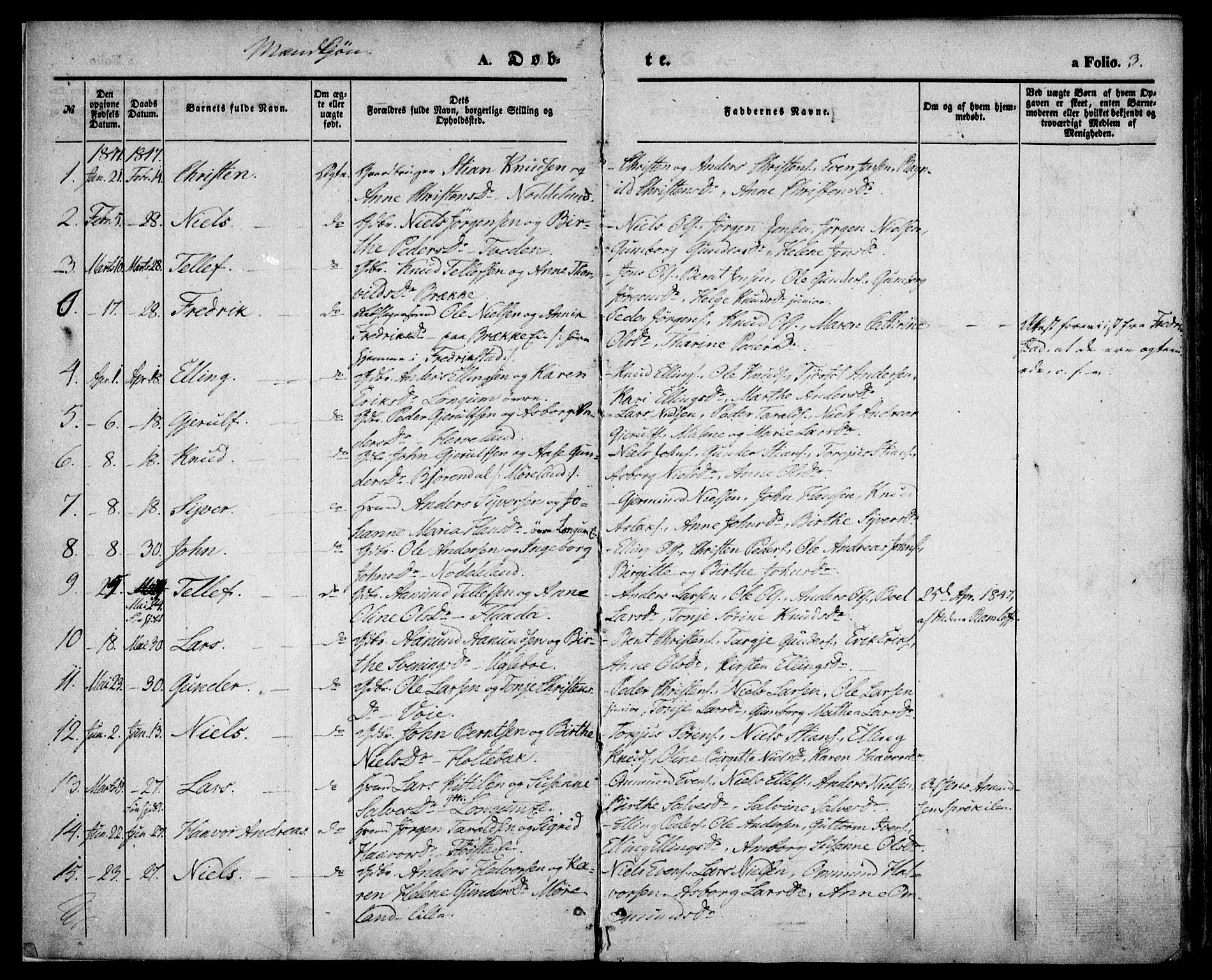 Austre Moland sokneprestkontor, AV/SAK-1111-0001/F/Fa/Faa/L0007: Parish register (official) no. A 7, 1847-1857, p. 3