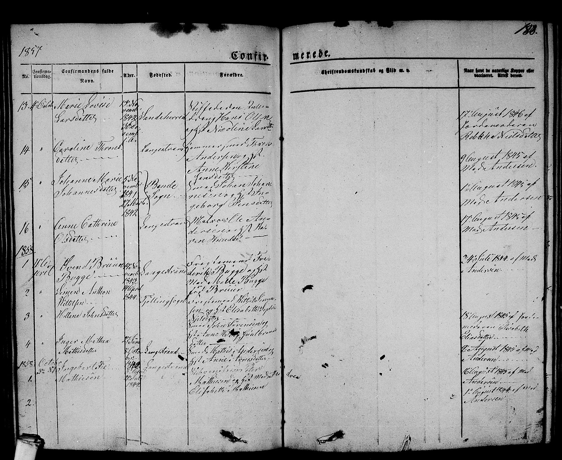 Larvik kirkebøker, SAKO/A-352/G/Gb/L0002: Parish register (copy) no. II 2, 1843-1866, p. 188