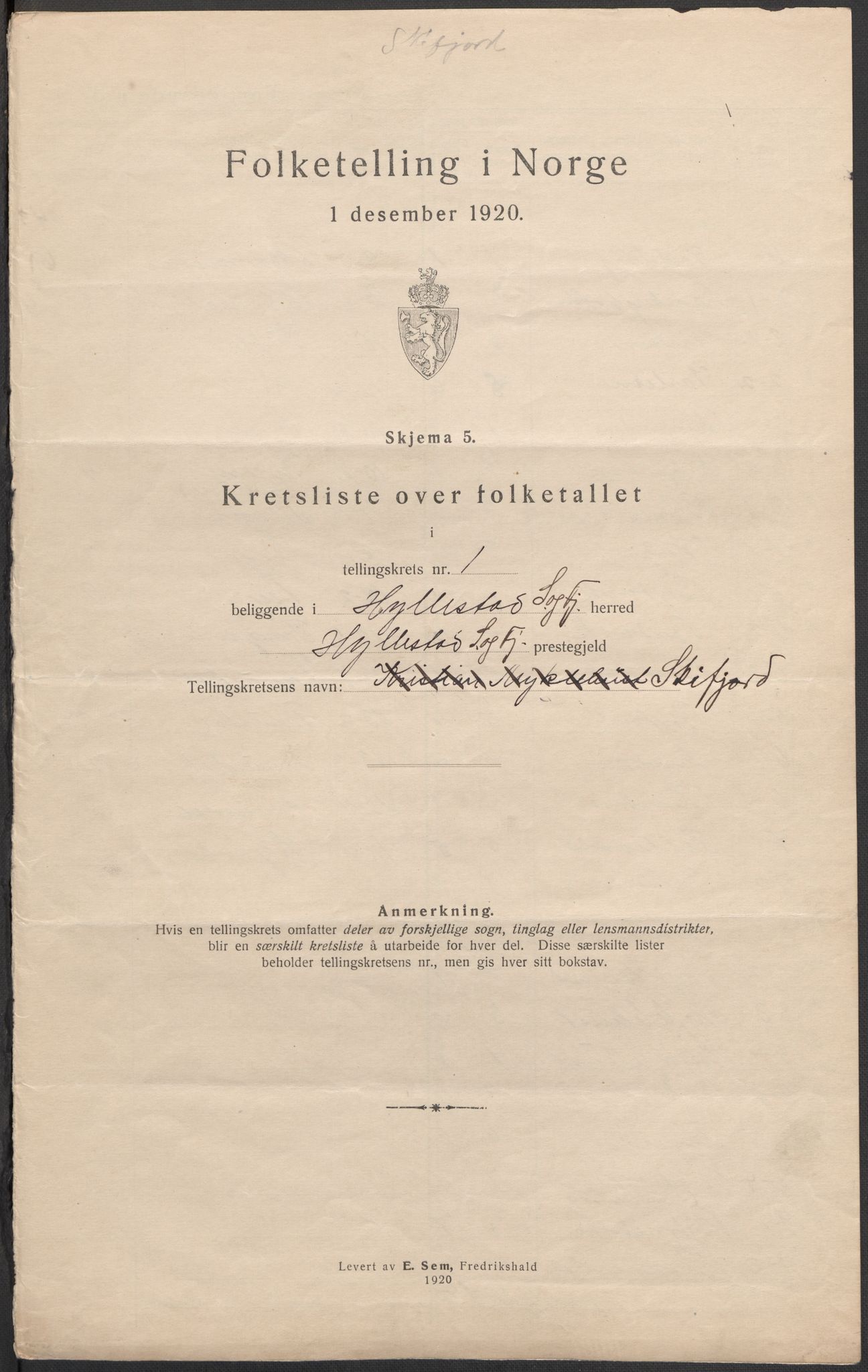 SAB, 1920 census for Hyllestad, 1920, p. 5