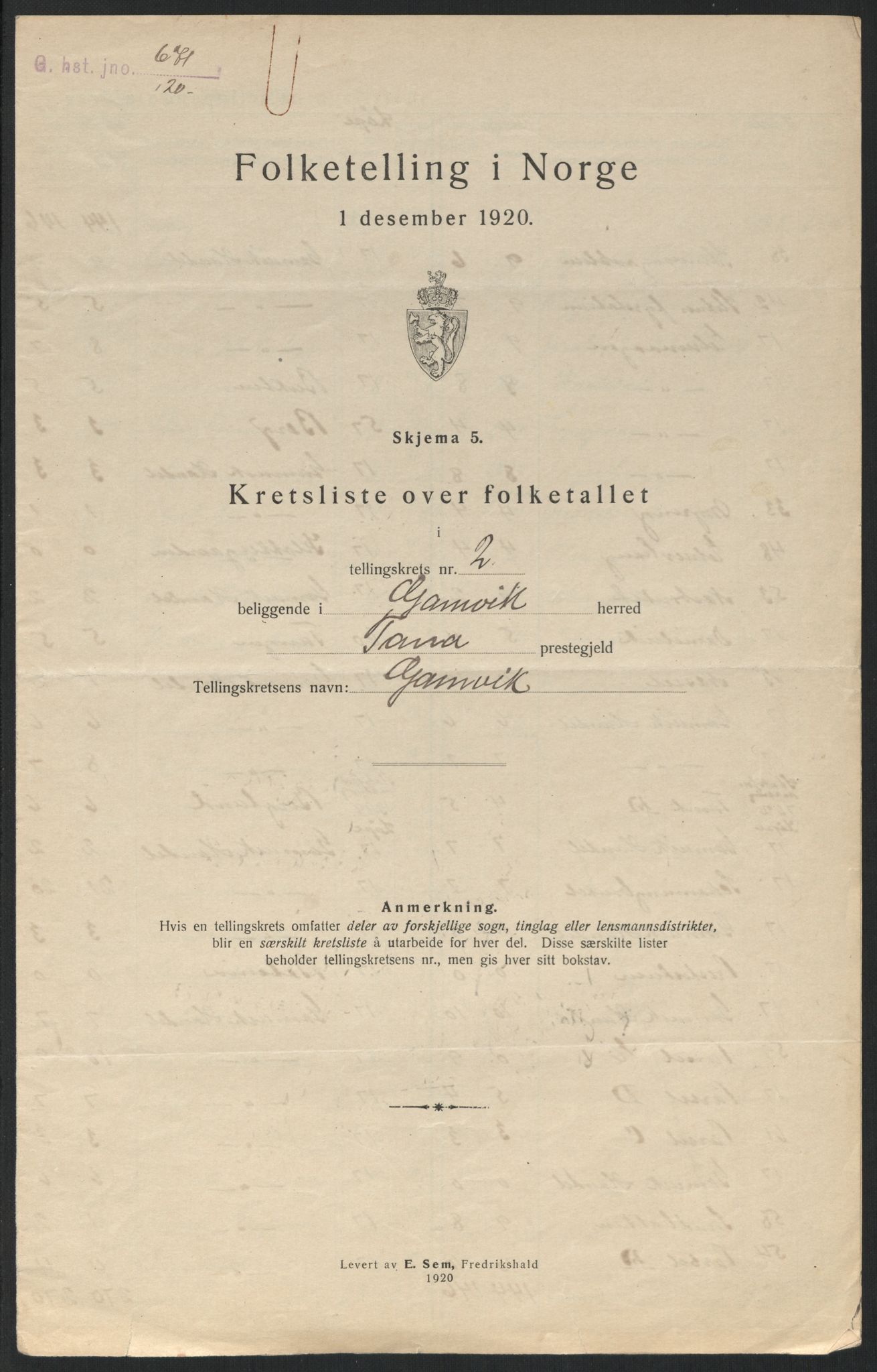 SATØ, 1920 census for Gamvik, 1920, p. 10