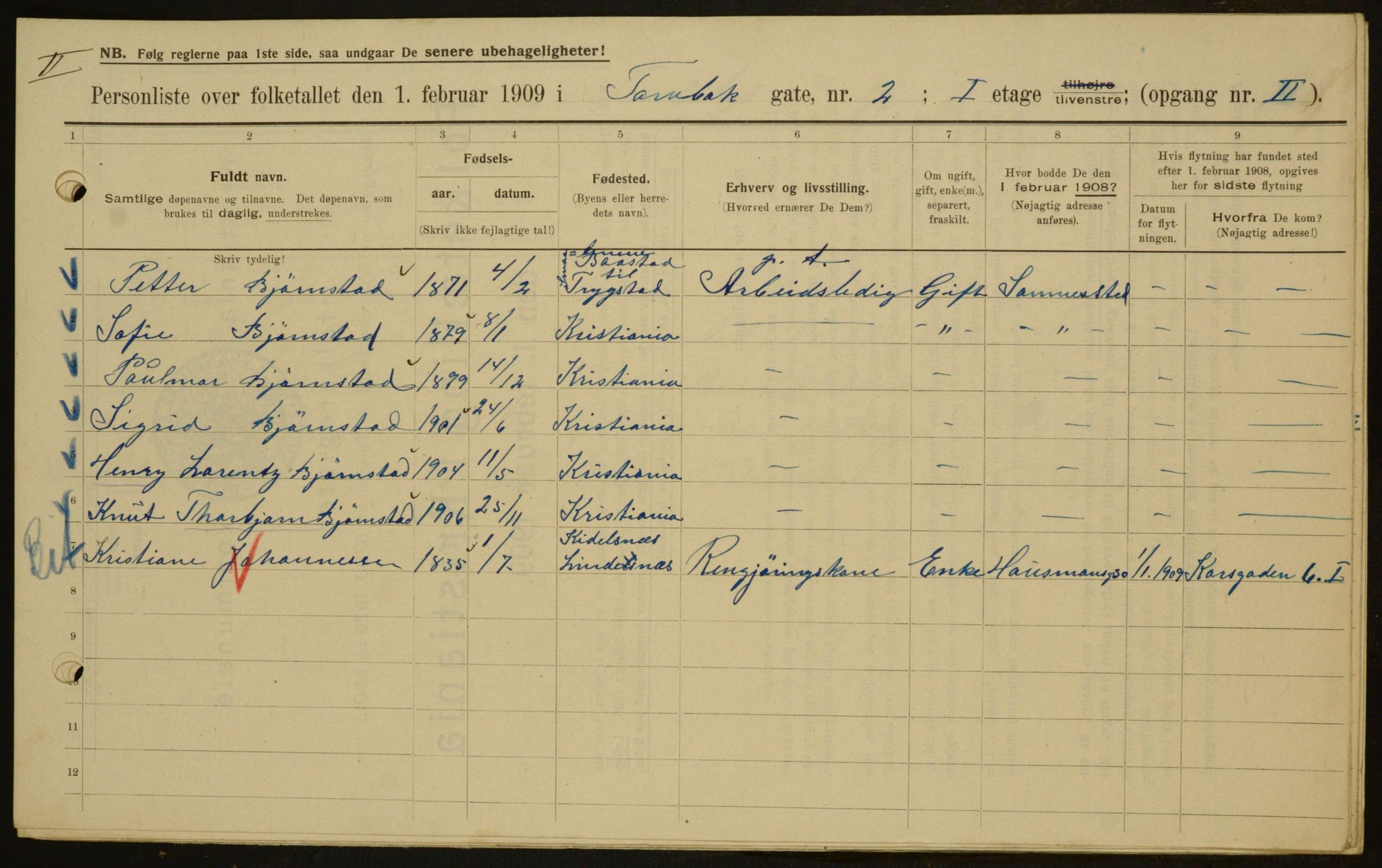 OBA, Municipal Census 1909 for Kristiania, 1909, p. 104367