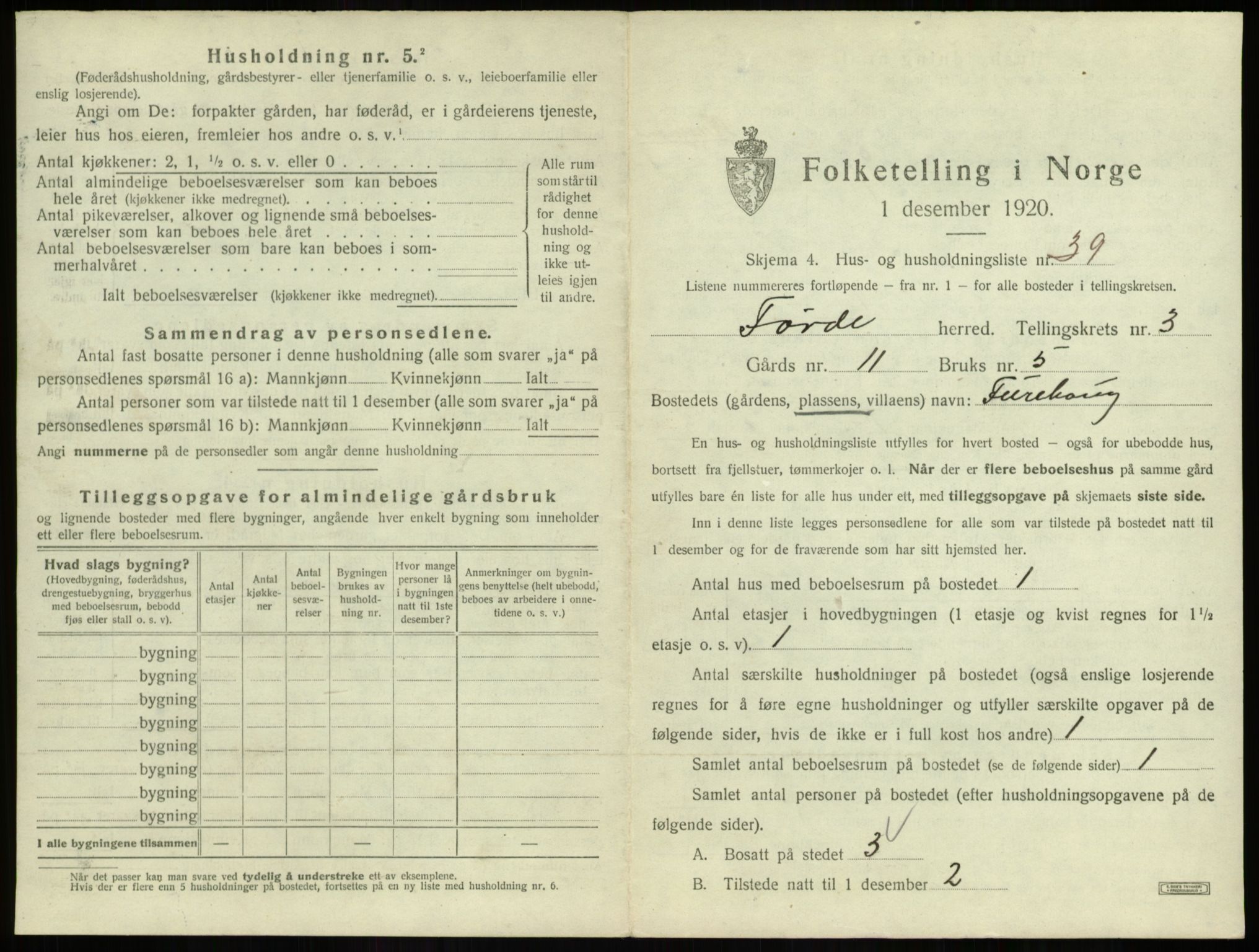 SAB, 1920 census for Førde, 1920, p. 212