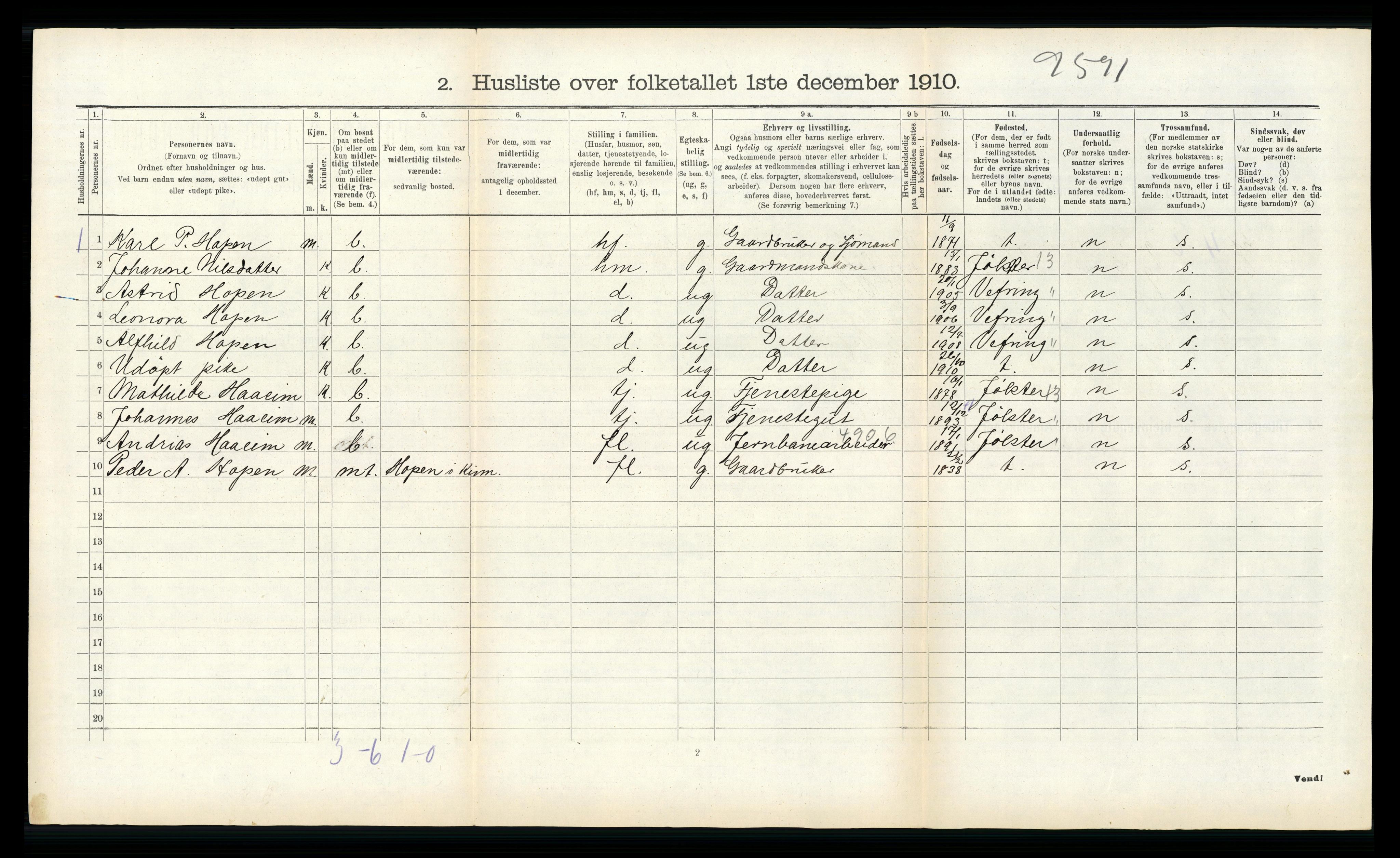 RA, 1910 census for Kinn, 1910, p. 431