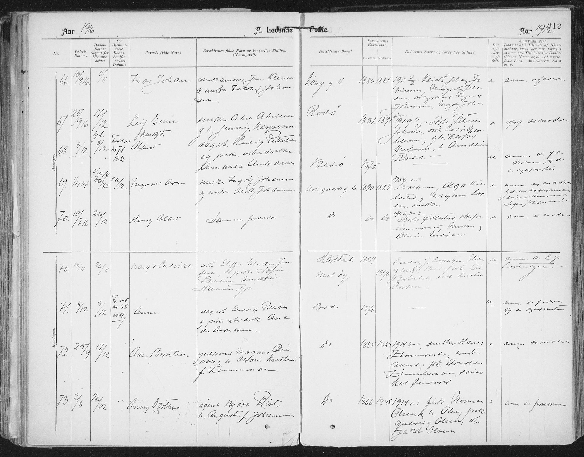 Ministerialprotokoller, klokkerbøker og fødselsregistre - Nordland, AV/SAT-A-1459/801/L0011: Parish register (official) no. 801A11, 1900-1916, p. 212