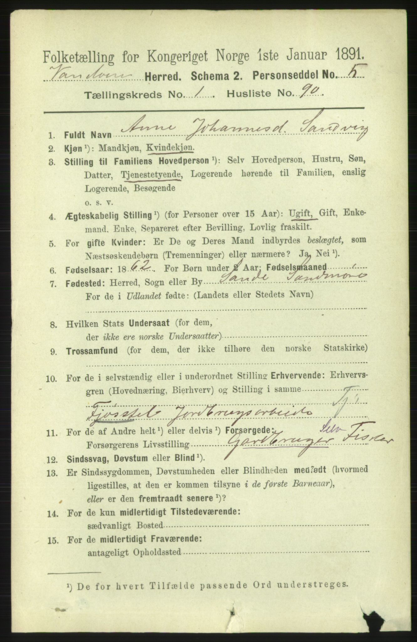 RA, 1891 census for 1511 Vanylven, 1891, p. 596